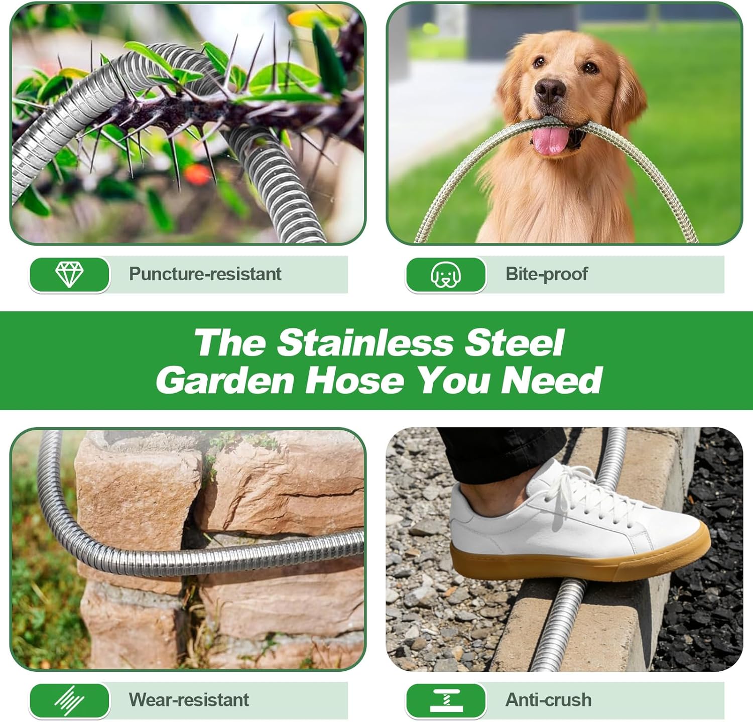 Toolasin Garden Hose 100FT, Flexible Stainless Steel Water Hose with 10-Function Nozzle, No-Kink, Leak-Proof, Wear-Resistant, 3/4 GHT, Easy to Use and Store, Ideal for Garden, Yard, Outdoor