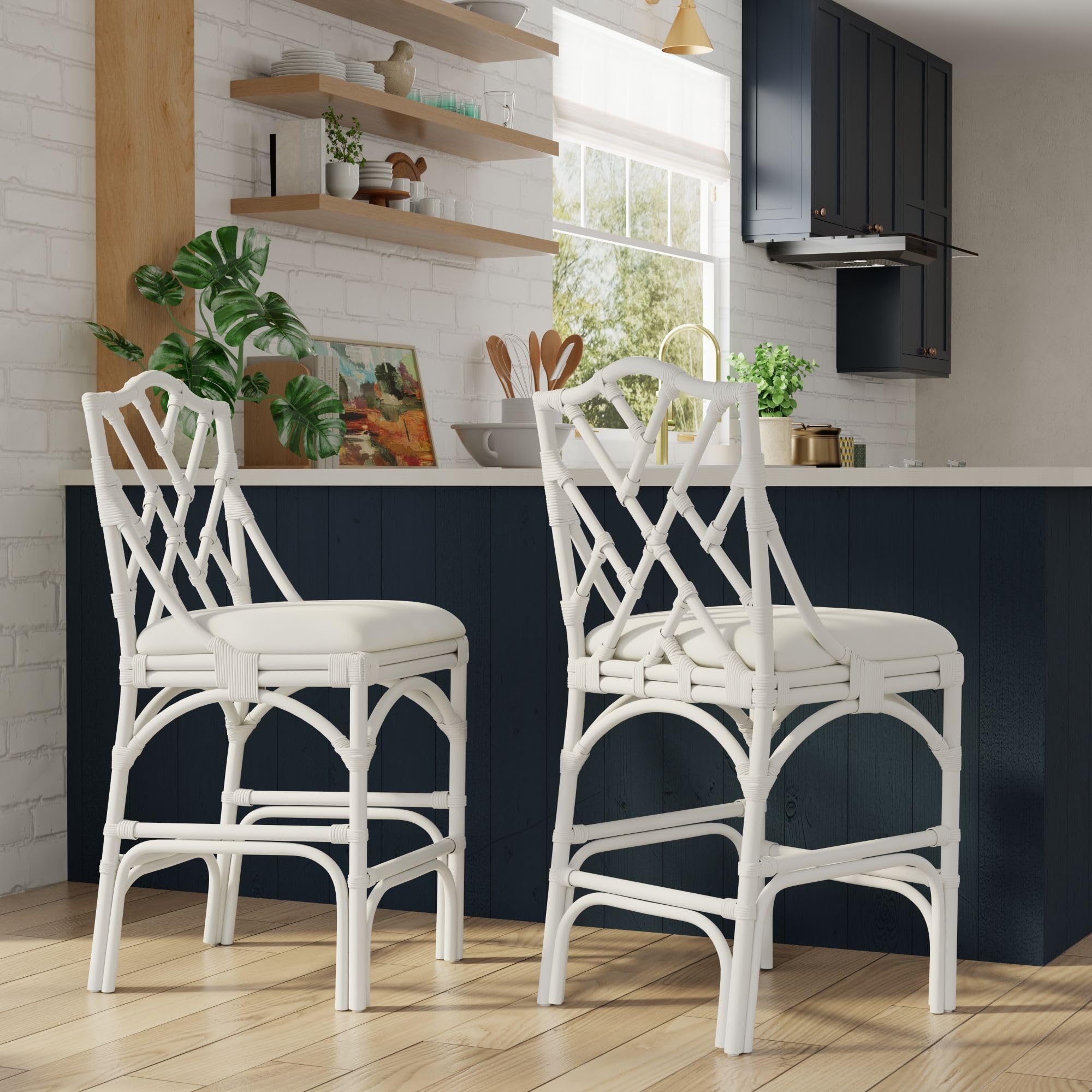 Kouboo Rattan White Bar Stool KOUBOO Chippendale Rattan Counter