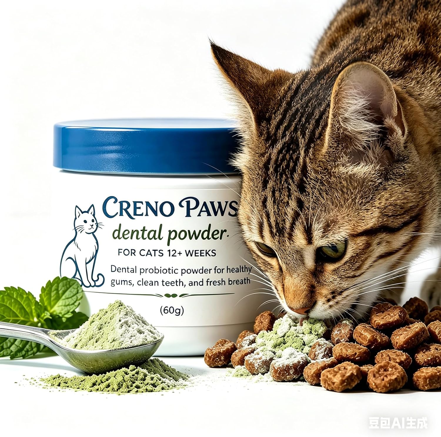 Creno Paws Dental Powder Cats, Dental Care Powder with Natural Extracts,Fresh Breath, Cleaner Teeth & Healthier Gums for Cat, Easy-to-Use (2pcs)