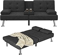 Vista 10 de Furmax Sofá Cama Futón Ajustable Sofá Cama Futón Sleeper para Sala de Estar, Oficina de Negocios, Sofás Reclinables con Portavasos (Cuero PU, Negro)