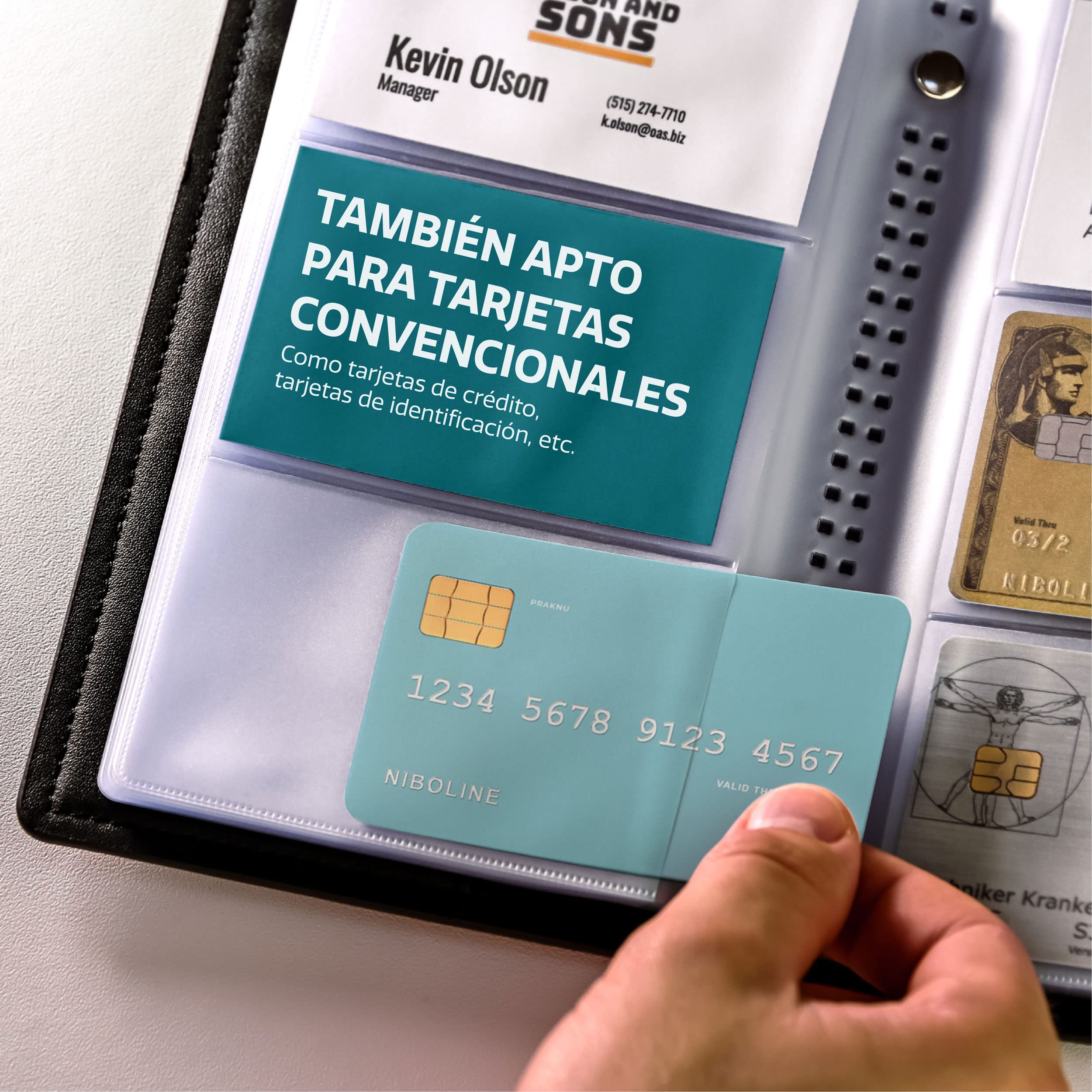 Praknu Tarjetero para 300 Tarjetas de Visita - Organizador para Tarjetas de Crédito, Pasaporte - Organizador Negro para Ahorrar Espacio