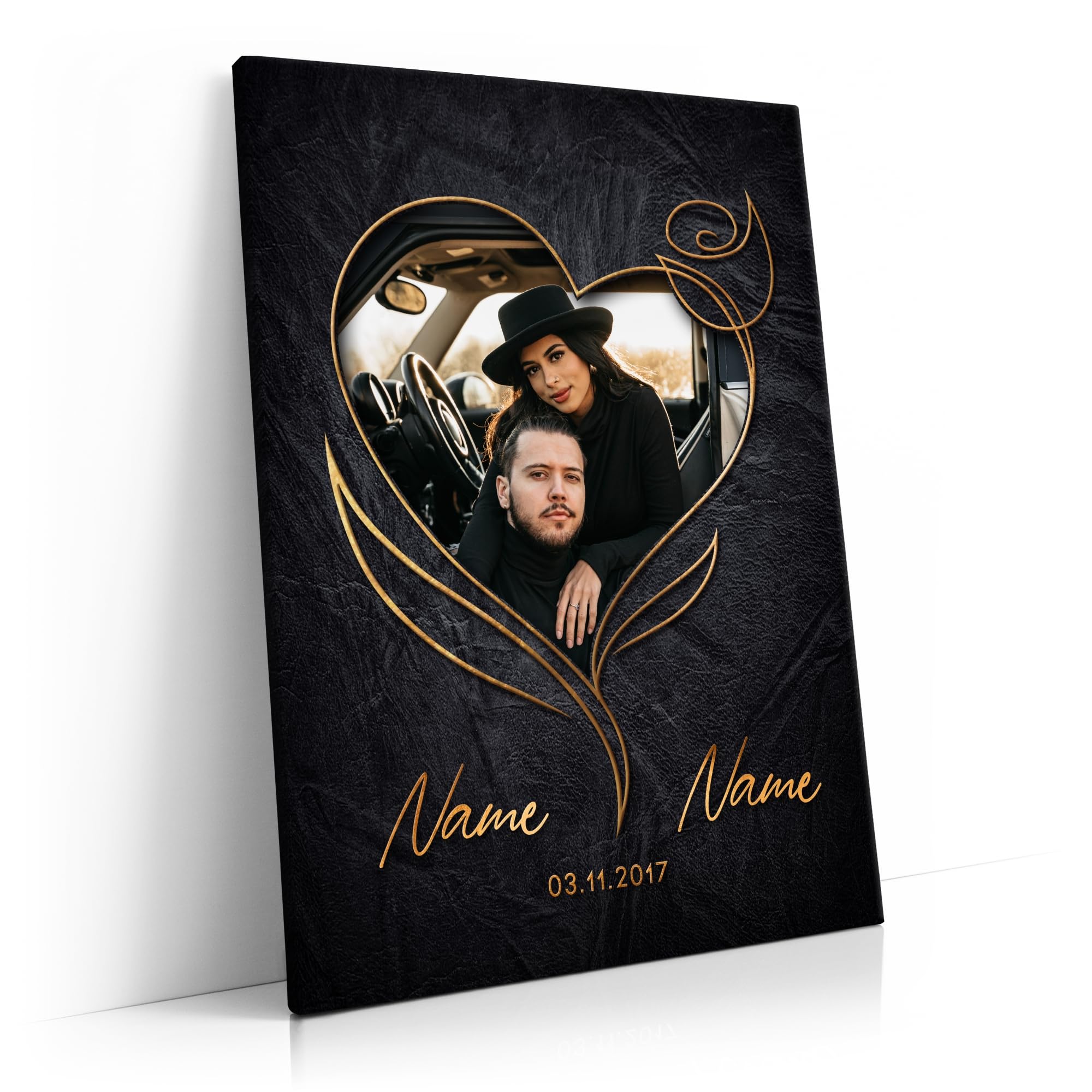 Liebesleinwand Foto Leinwand personalisiert Elegante Rosenpracht | Geschenk für sie oder ihn zum Jahrestag, Verlobung, Hochzeitstag | Leinwand mit Foto gestalten mit Namen und Datum