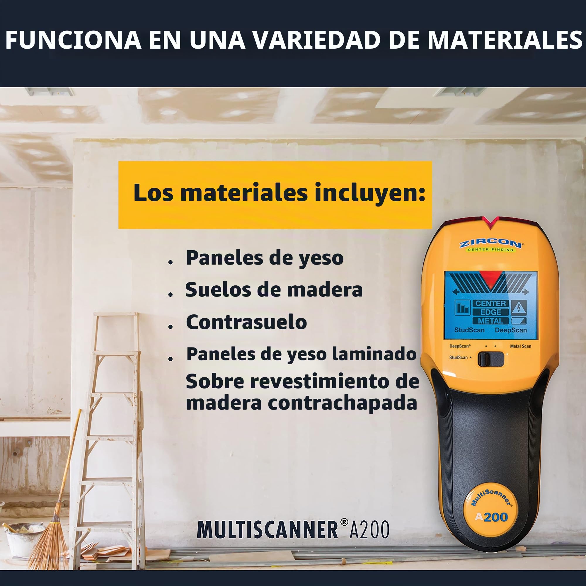 Zircon Multiscanner A200 - Escáner electrónico de Pared, Detector de Metales, detección de Cables de CA en Vivo con Puntero SpotLite