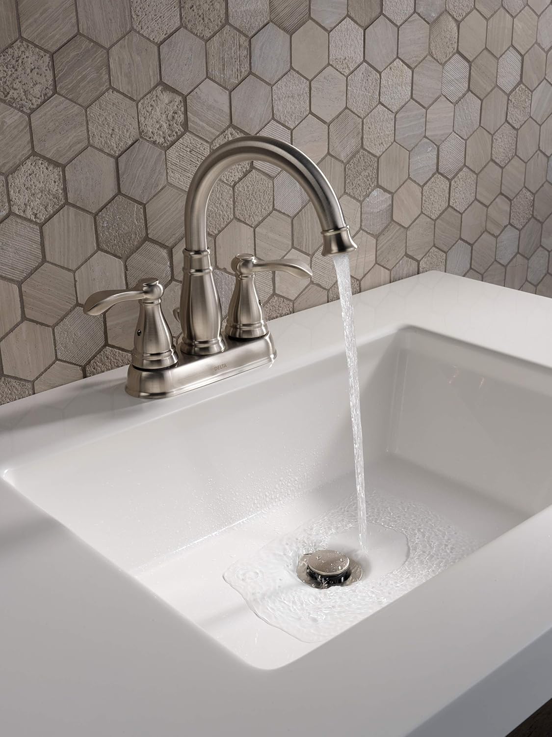 Brushed Nickel Double Handle High Arc Bathroom Faucet