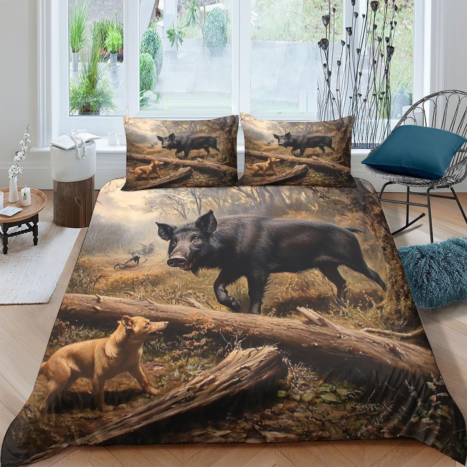 Ctjqhvkz Style-3 3D Printed Wild Boar Forest Fitted Sheet Microfiber Soft Non-Slip Wolf Bed Cover For Bedroom Home Decor Single（135X200cm）