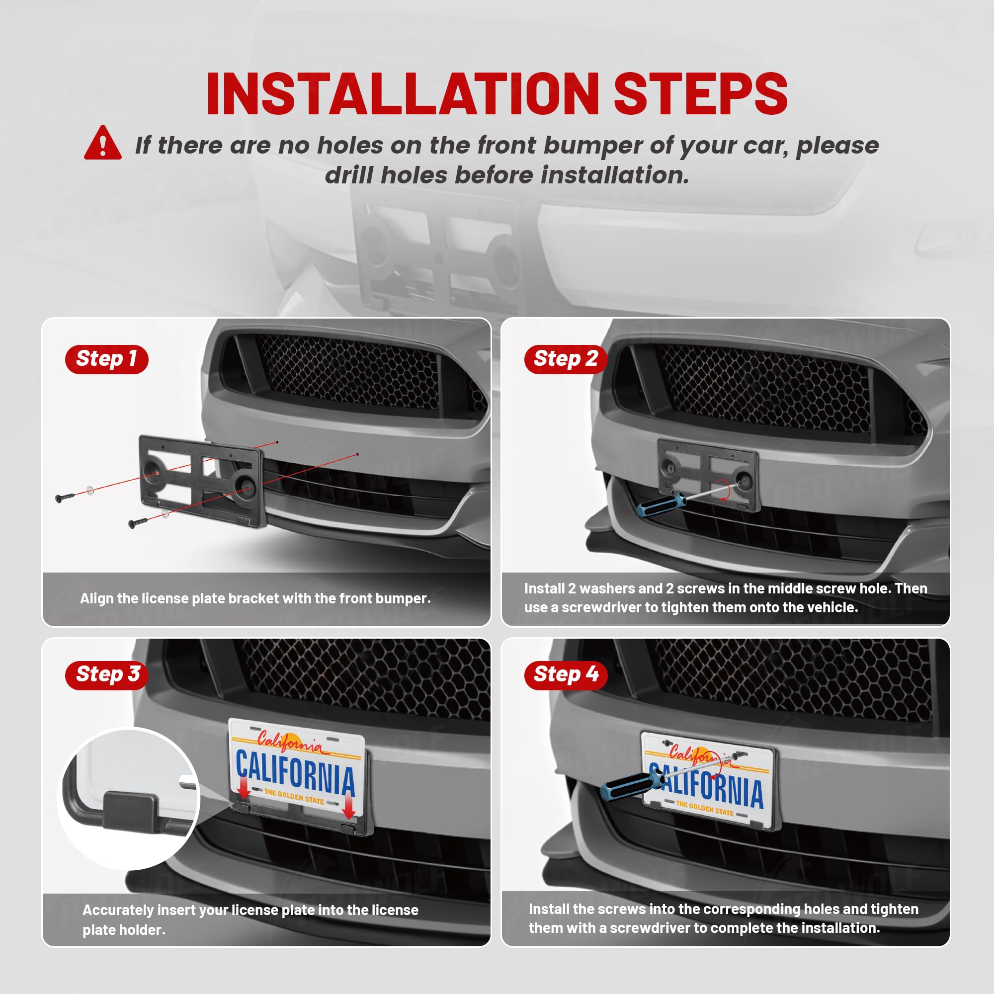 2pcs Black Stainless Steel License Plate Frames For Mustang Roush