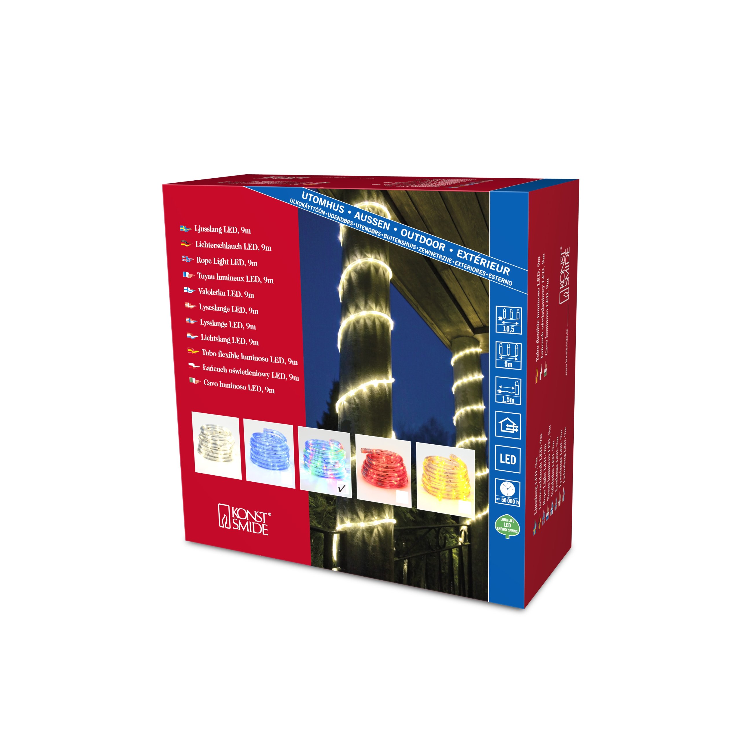 Konstsmide LED Lichterschlauch, 9m, 108 bunte Dioden, 230V, Außen, transparenter Kunststoff - 3045-500