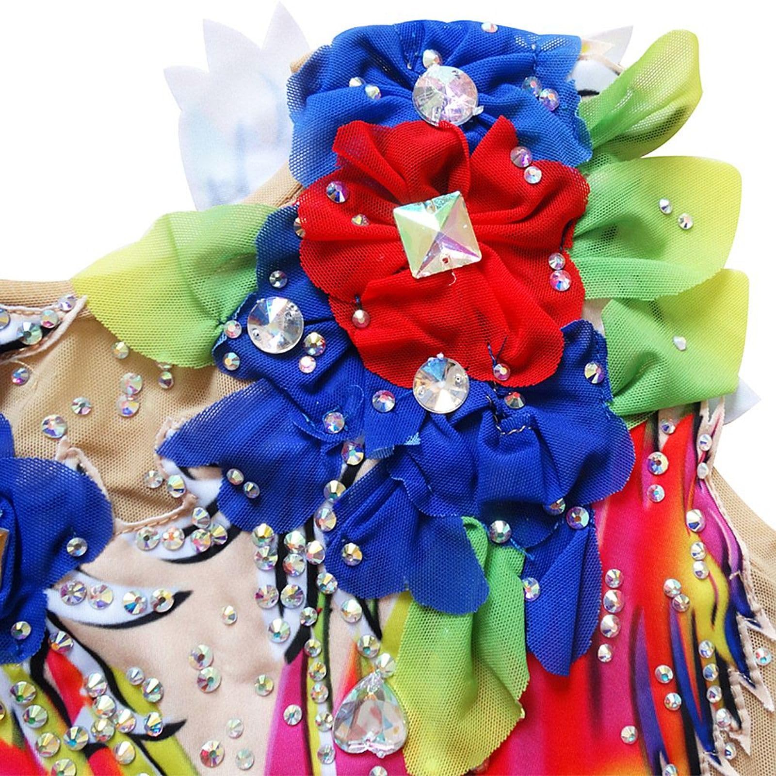 LIUHUO Maillot de gimnasia rítmica, sin mangas, diseño de flores, rendimiento y competición