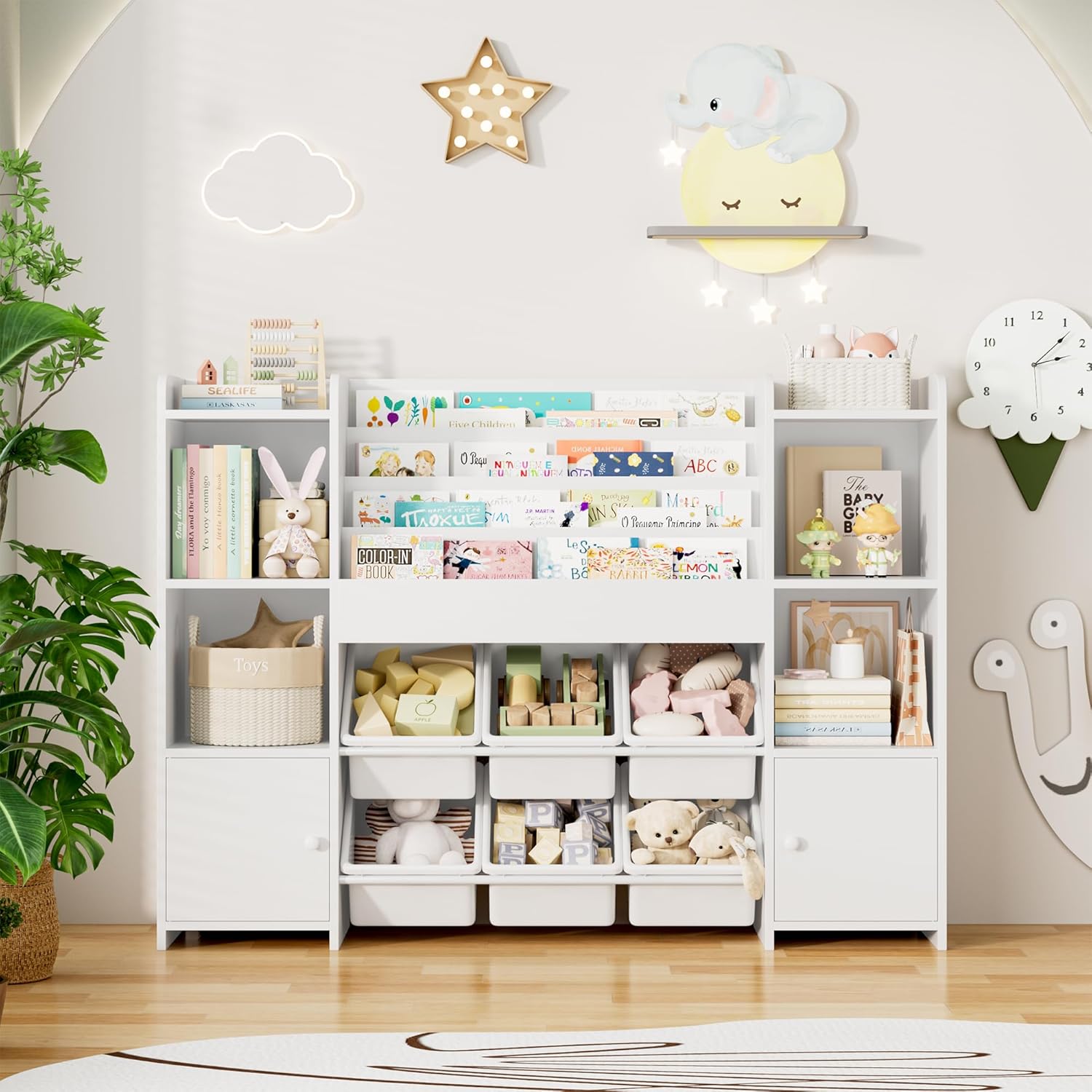 FINETONES Toy Storage Organizer with 6 Toy Bins, Toy Organizer Kids Bookshelf with 6 Cubbies, Toy Organizers and Storage Bins Playroom Storage for Kids Room, White - Image 7