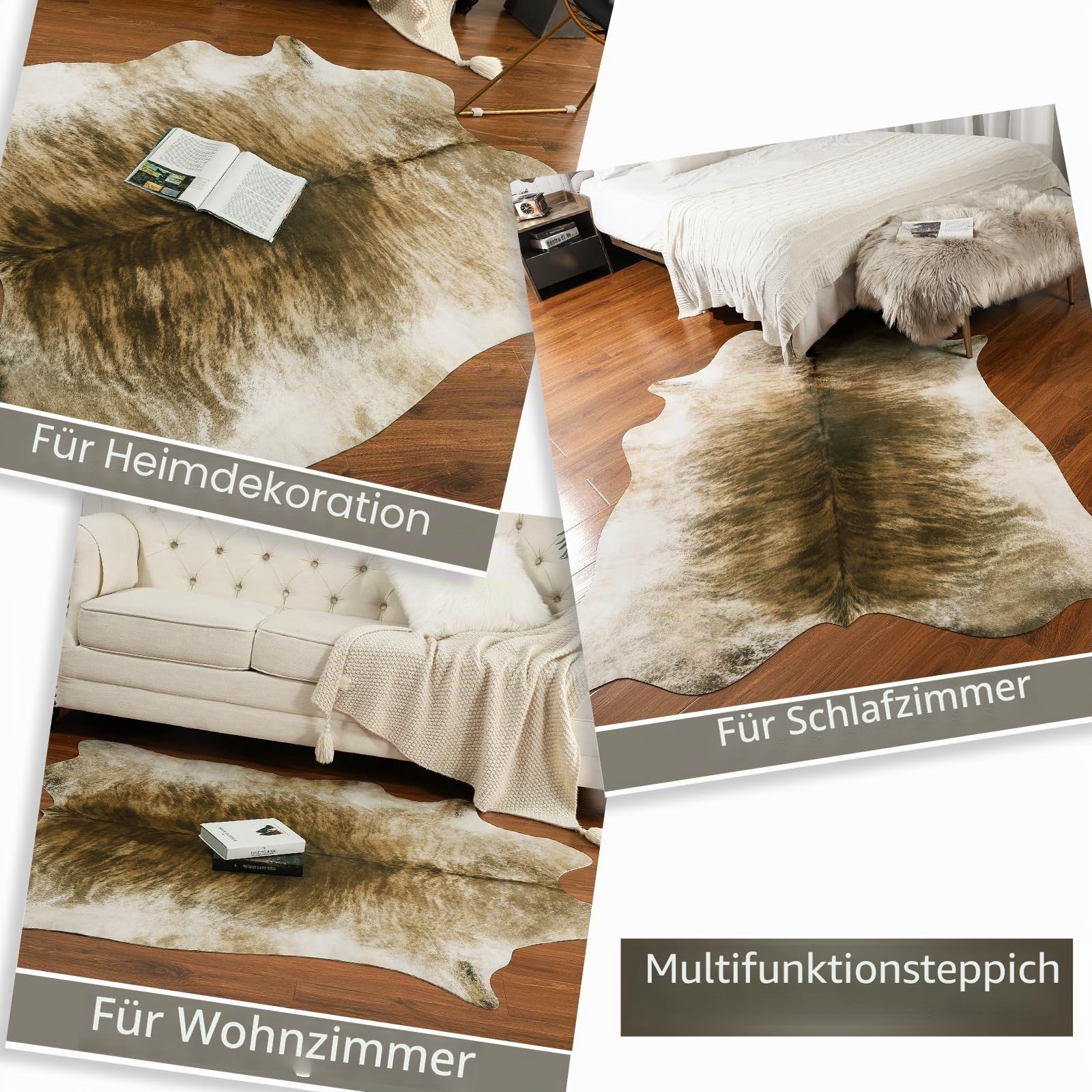 AROGAN Western-Kunstfell-Teppich aus Rindsleder, stabile Kuhfell-Teppiche für Schlafzimmer und Wohnzimmer