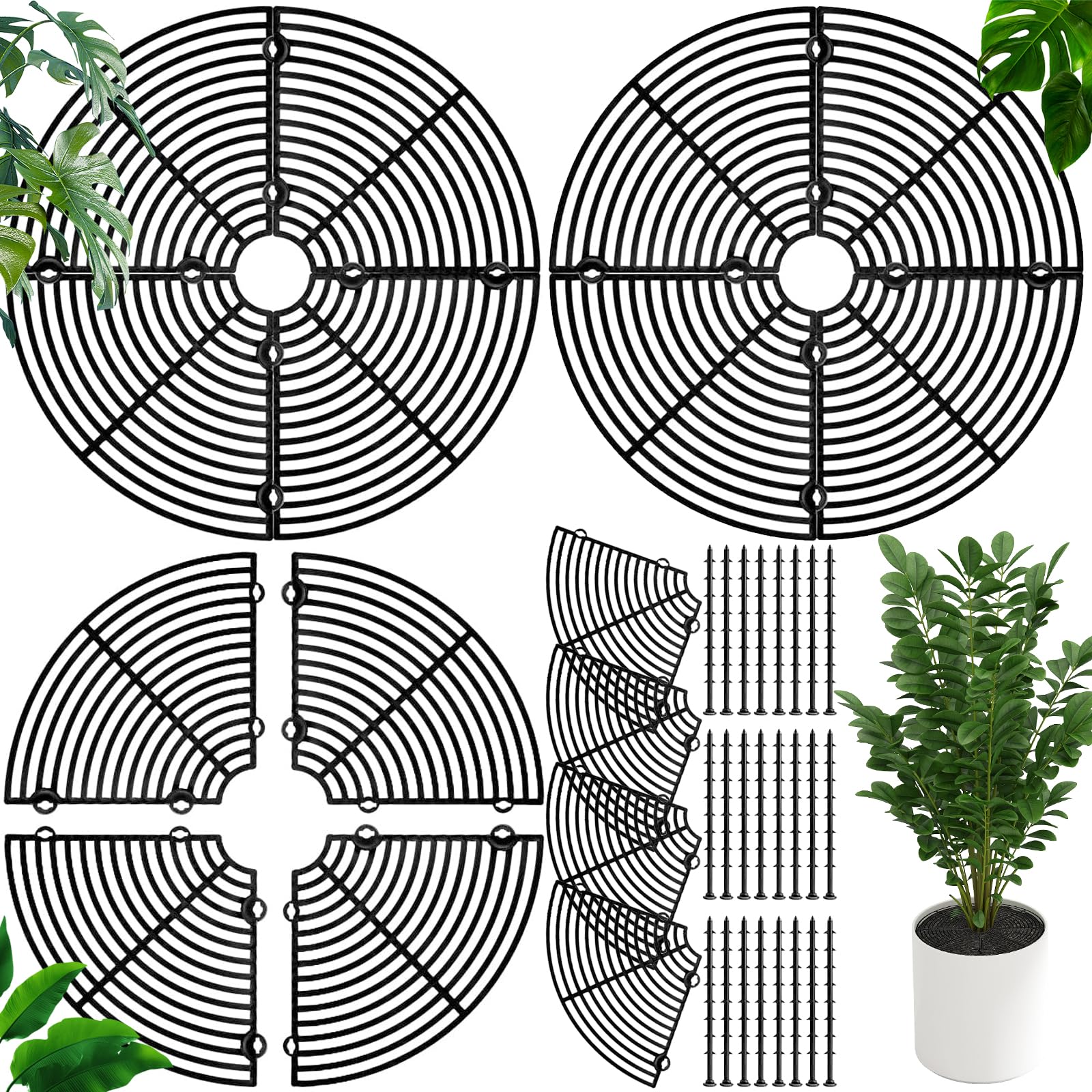 3 Piezas Enrejado de la Maceta, Enrejado para Macetas, Base de árbol de Navidad, Protección de Flores de Plantas para Niños Mascotas, Maceta de 30 cm de Diámetro (Negro)