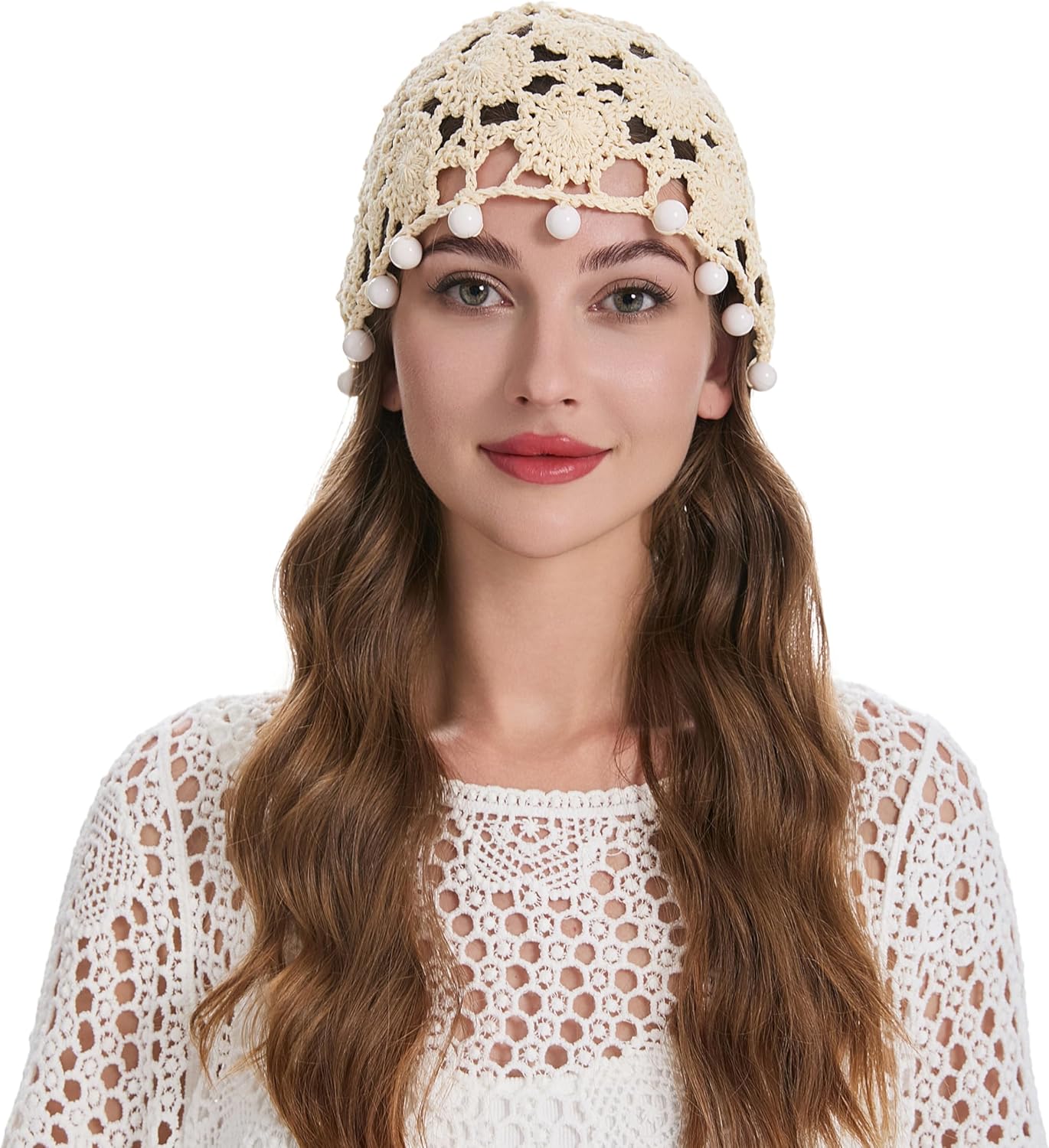 ZLYC Women Cotton Crochet Skull Cap Handmade Knit Cutout Floral Beanie Hat - Image 2