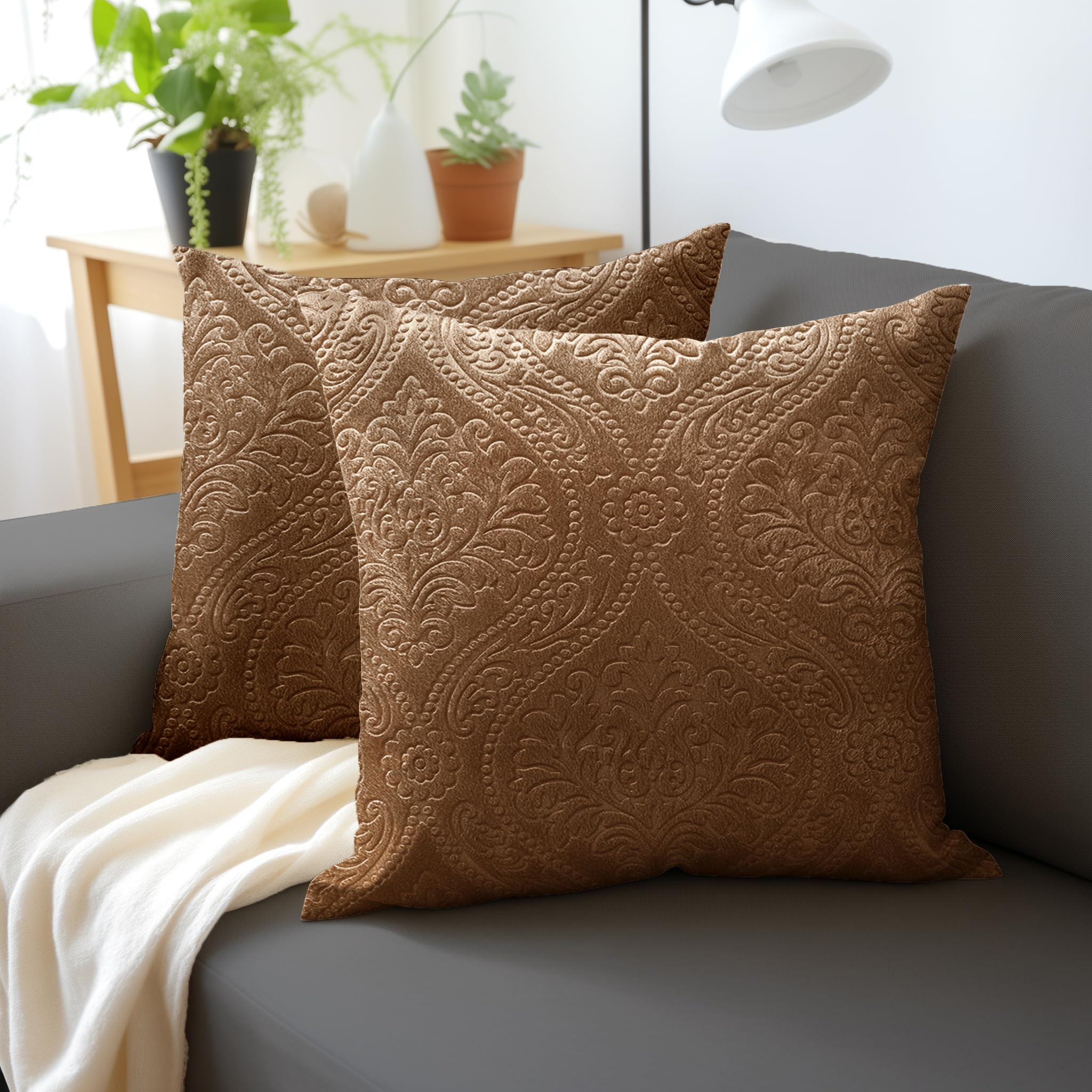 Encasa XO Luxury Embossed Velvet Cushion Covers, Plush Throw Pillow Covers For Elegant Living Rooms & Bedrooms