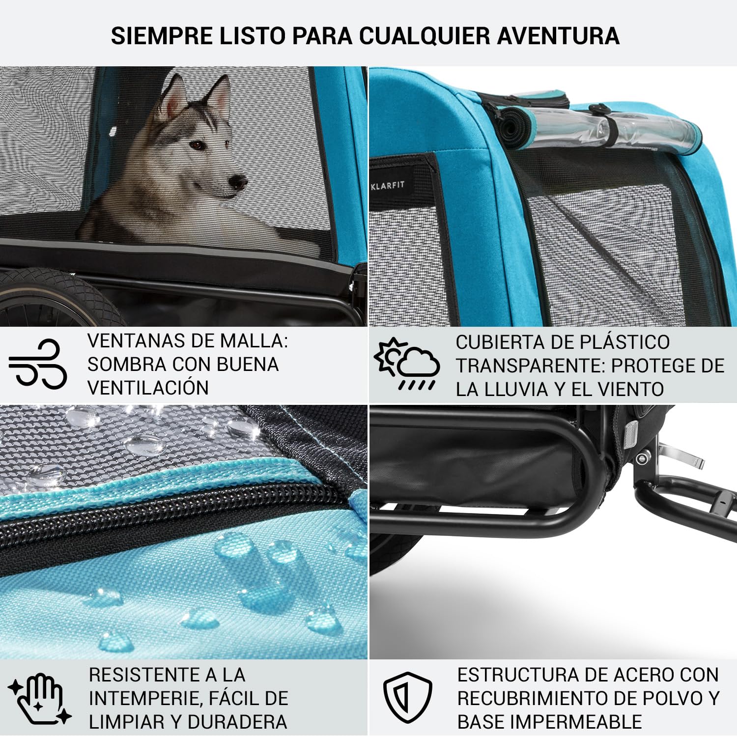 Klarfit Husky Vario Carro Perro Bicicleta 2 en 1, Carrito Perros Remolque Bicicleta, Lona Oxford 600D, Reflectores, Bandera de Advertencia y Arnés de Seguridad, Perros Medianos
