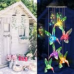 Toodour Solar Wind Chimes, Color Changing Solar Hummingbird Wind Chimes, LED Decorative Mobile, Waterproof Solar Lights Outdoor for Patio, Window, Garden Decor, for Mom/Grandma