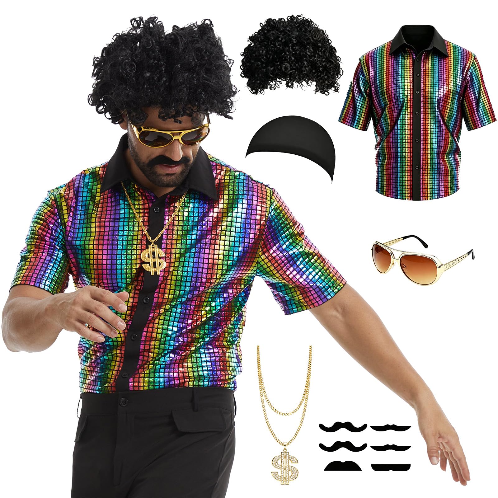 ZFTCN Men 70s Sequin Disco Costume for Themed Festival Gathering(S)