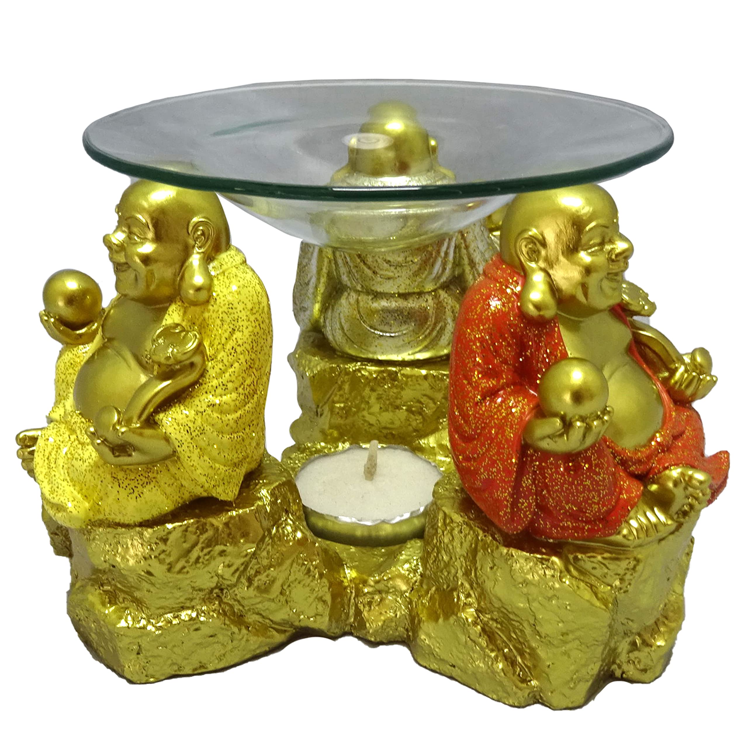 Puckator Gold Lucky Glitter Laughing Chinese Buddha Oil & Wax Burner - Living Room Accessories - Wax Liquidizer - Oil Burners For Essential Oils - Wax Burners Melt Holder - Room Fragrance - Scents Melter