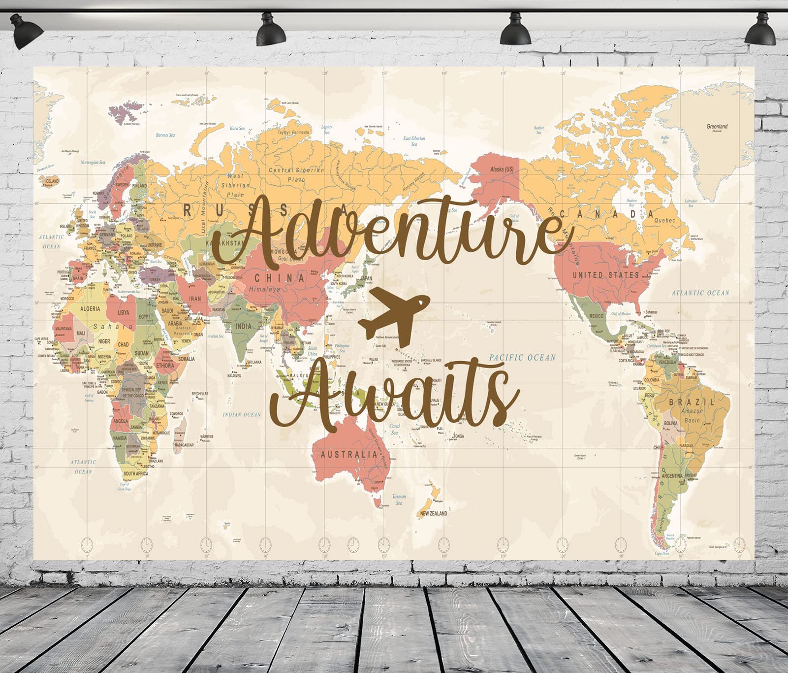 BELECO 6x3m Fondo de Tela, Mapa del Mundo Retro con Aviones, Tema de Viaje y Aventura, Cartel Decorativo para cumpleaños y Baby Shower