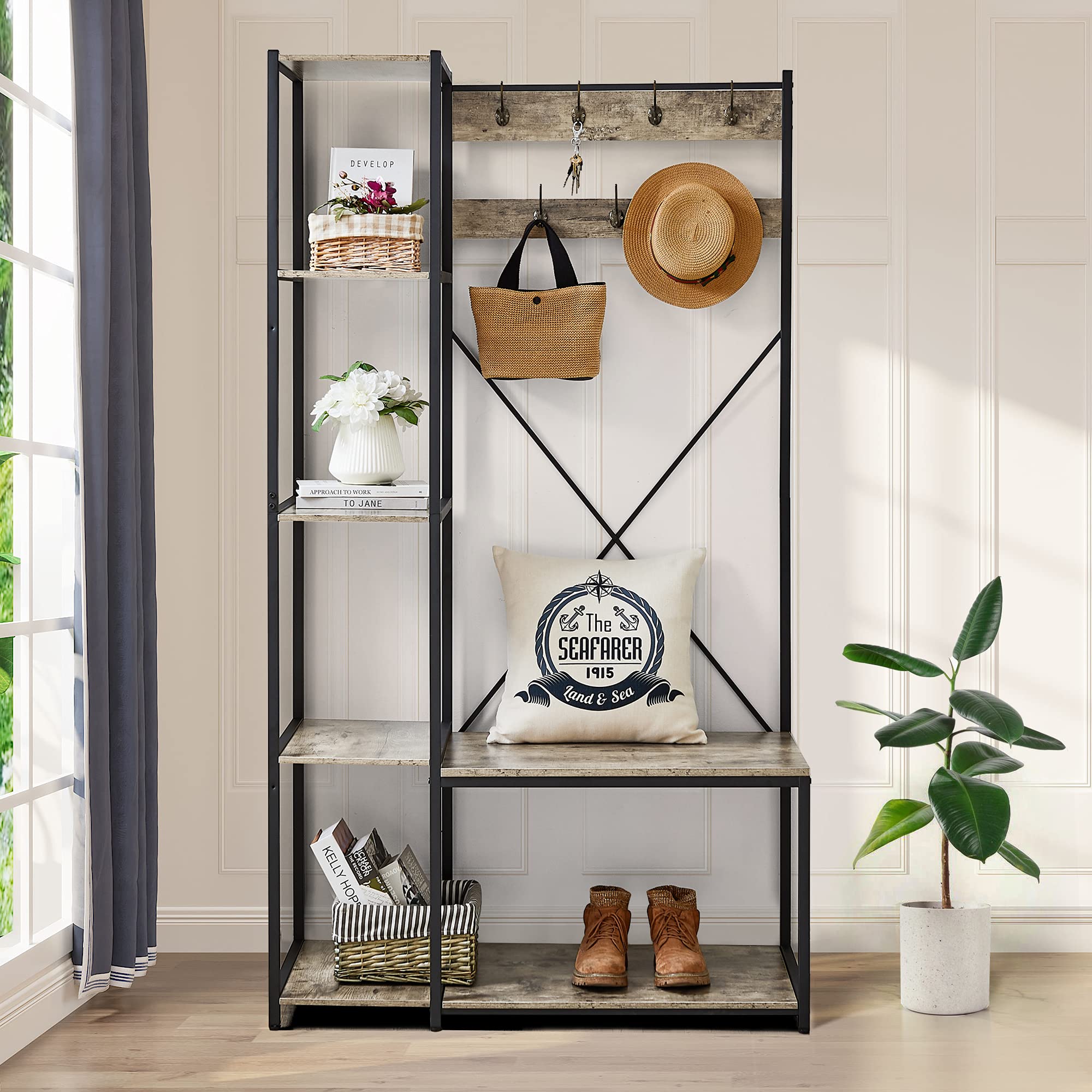 Buy GOOD & GRACIOUS Entryway Hall Tree with Shoe Rack and Hooks, Hall