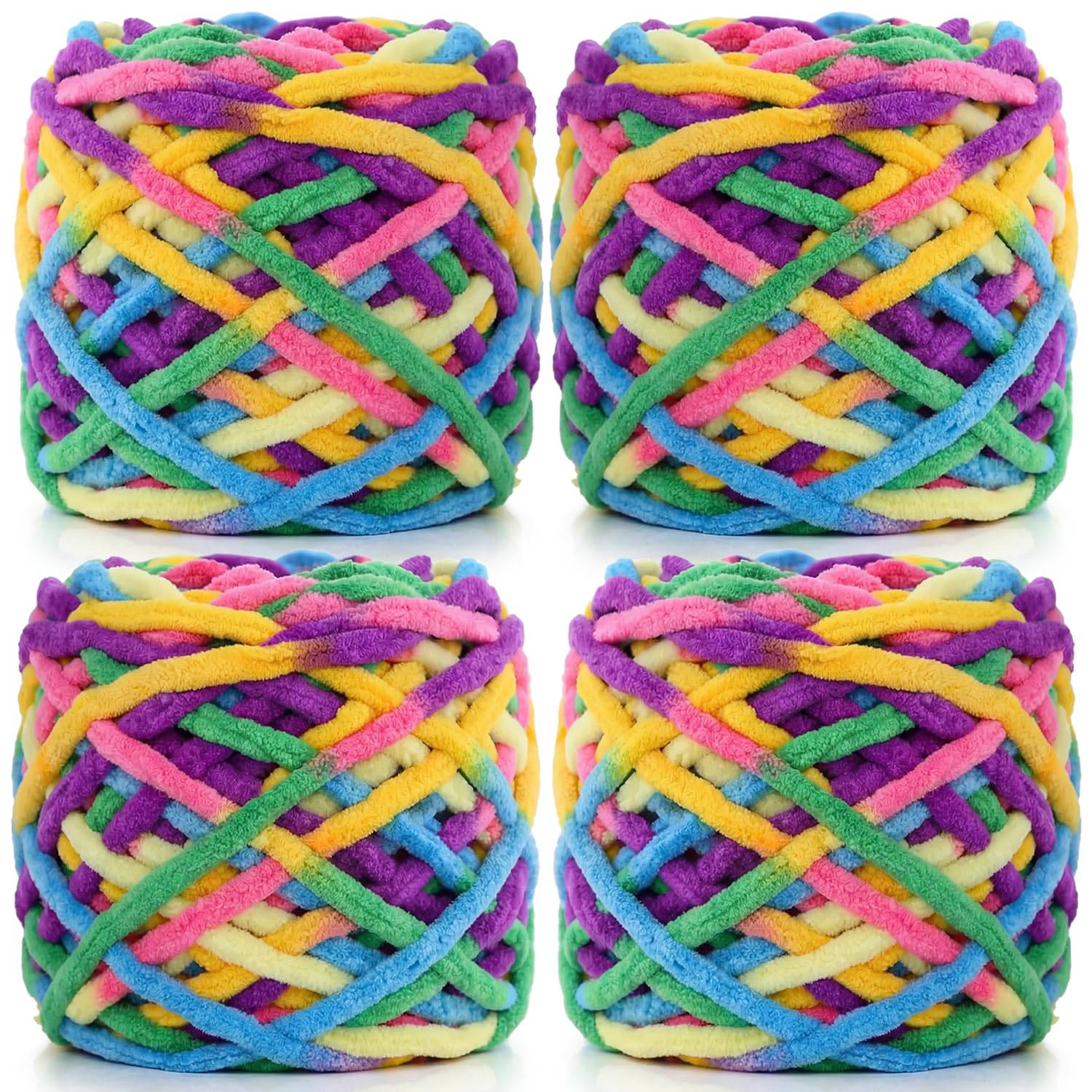 Cnwinu 4 Pack Chunky Yarn,Chunky Wool for Knitting 100g Balls,Multi-Colored Soft Chenille Yarn,Knitting Wool for Knitting&Crocheting Blanket,Cushion,Pet Beds,Bags,Hats,Scarves (Five Color)