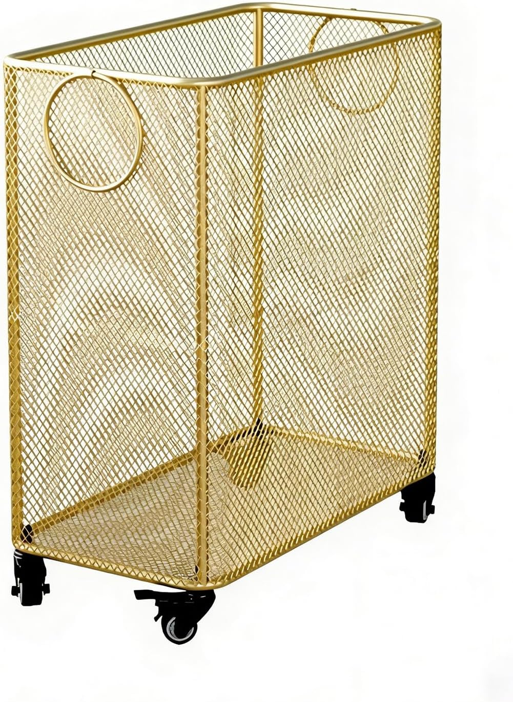 Rolling Laundry Hamper with Wheels, Metal Wire Basket Cart with Lockable Casters and Handles, Gold Laundry Basket for Clothes, Towels, Toy and Yoga Mat Storage