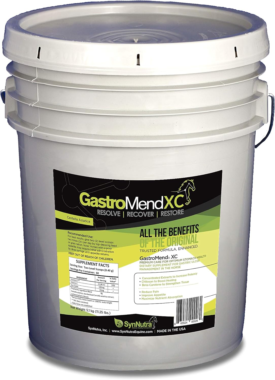 GastroMend XC, 100% Natural Equine Stomach Health for Horses, Promotes Healthy Stomach Lining, Highly Concentrated, Supports Gastric and Hindgut Health, 600 Doses, Made in USA