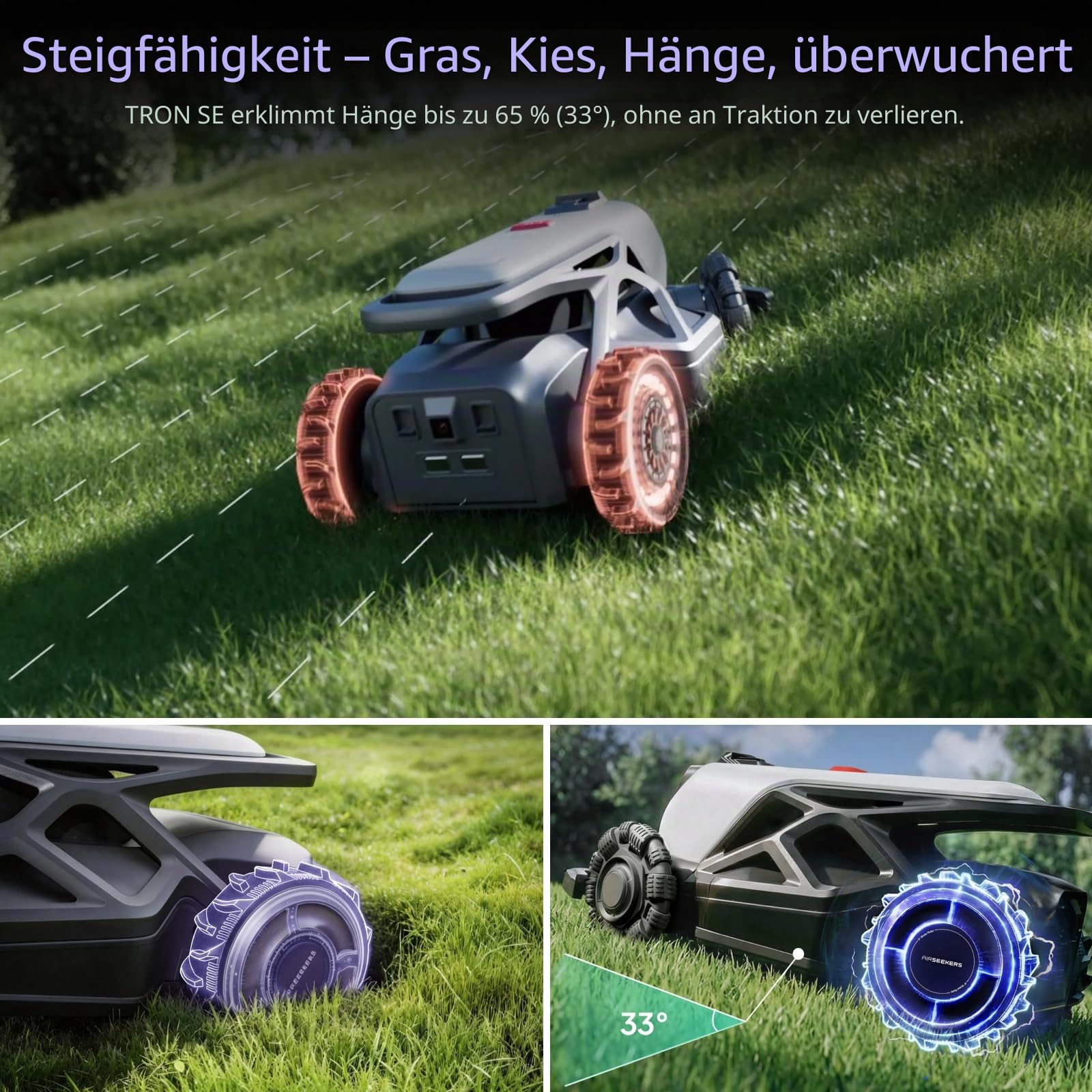 TRON SE Mähroboter ohne Begrenzungskabel,Empf. 1500 m², nRTK VSLAM, Kein Signalabbruch,Auto-Mehrzonen-Kartierung,FlowCut,RWD für 65% Steigung, App Steuerung,KI Navigation,10Ah-Akku