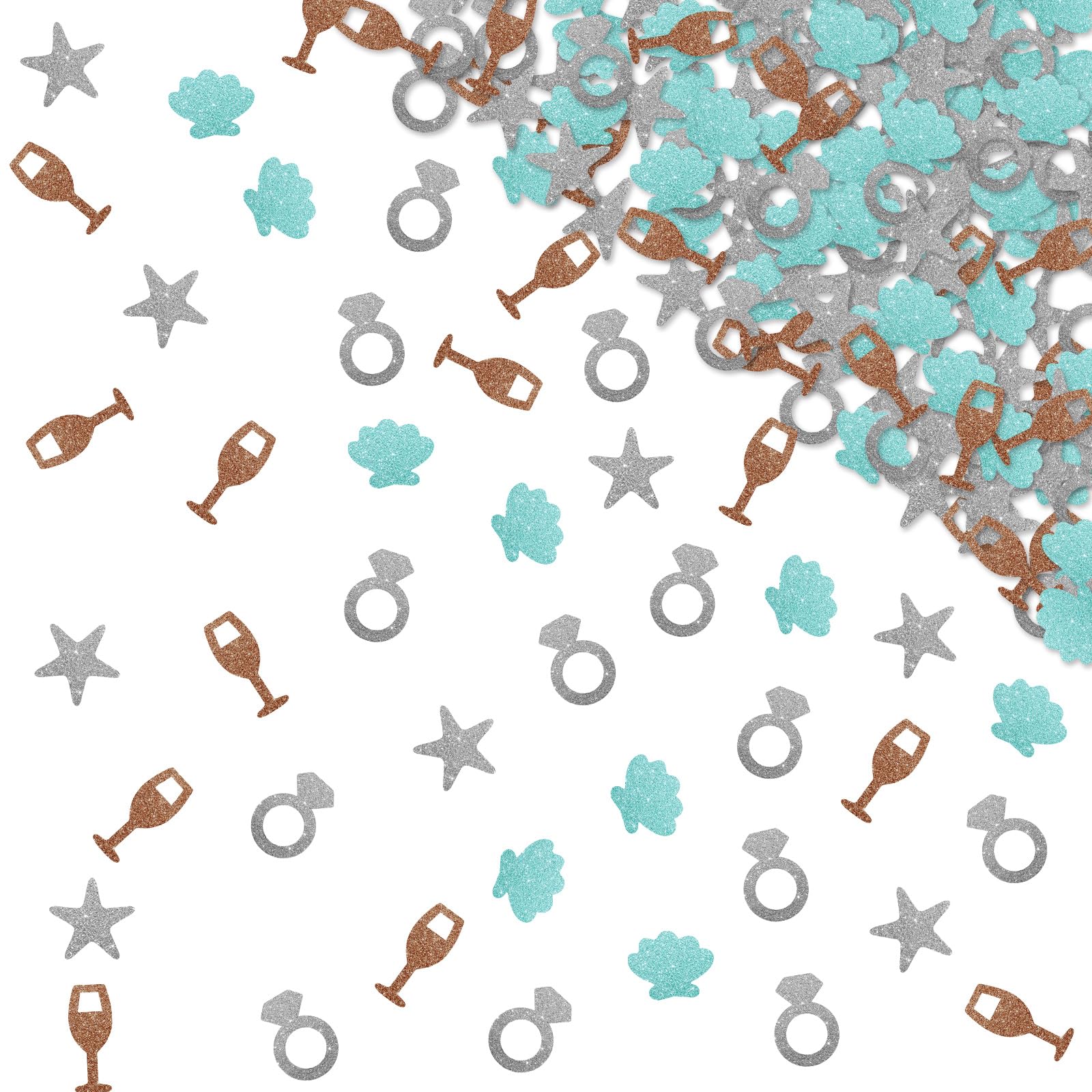 120pcs Coastal Bachelorette Confetti, Last Toast on the Coast Table Confetti, Silver&amp;Sky Blue Glitter Beach Party Table Decor, Coastal Bridal Shower Party Supplies