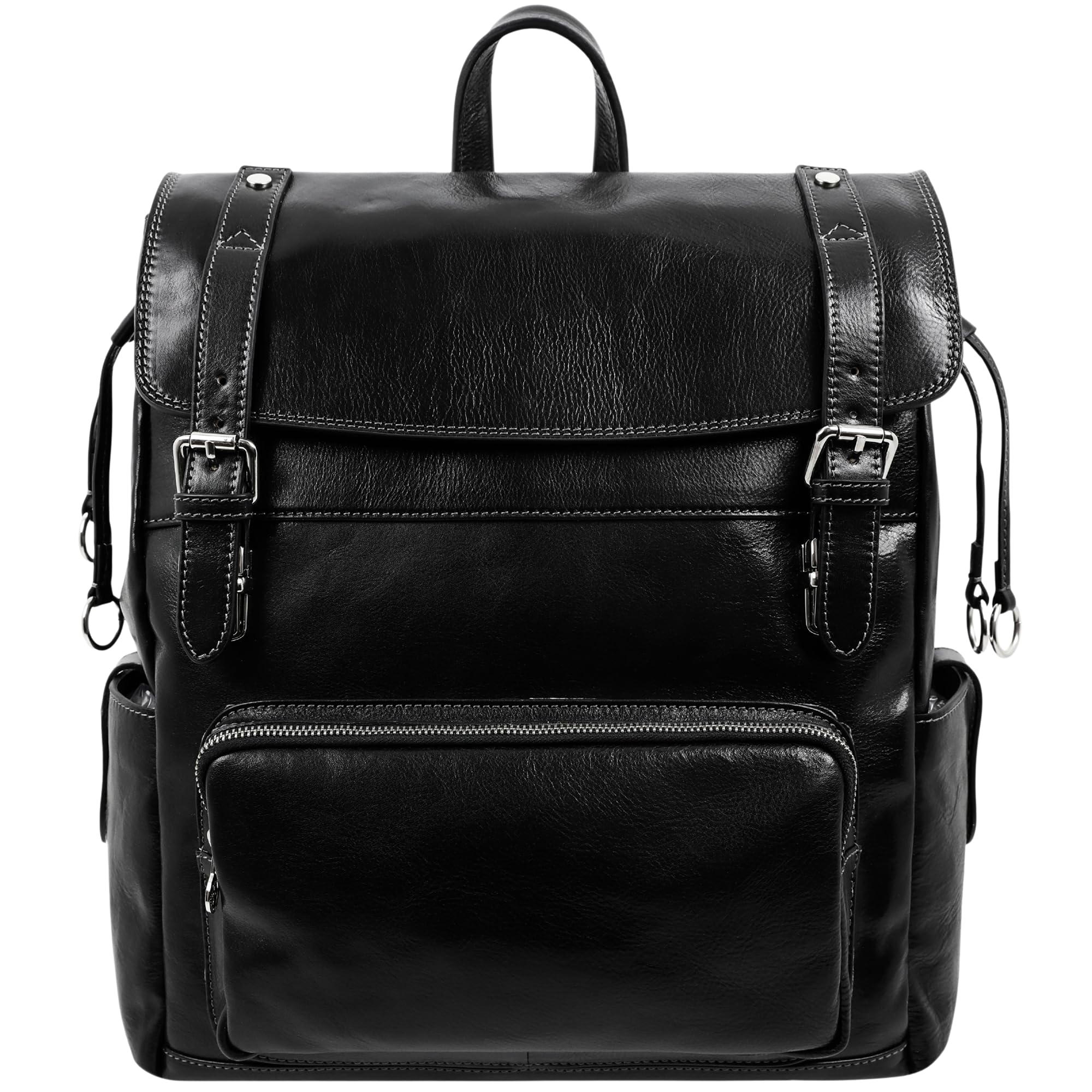 Time Resistance Leather Backpack - Full Grain Real Leather Travel Bag and Carry-On Rucksack Black