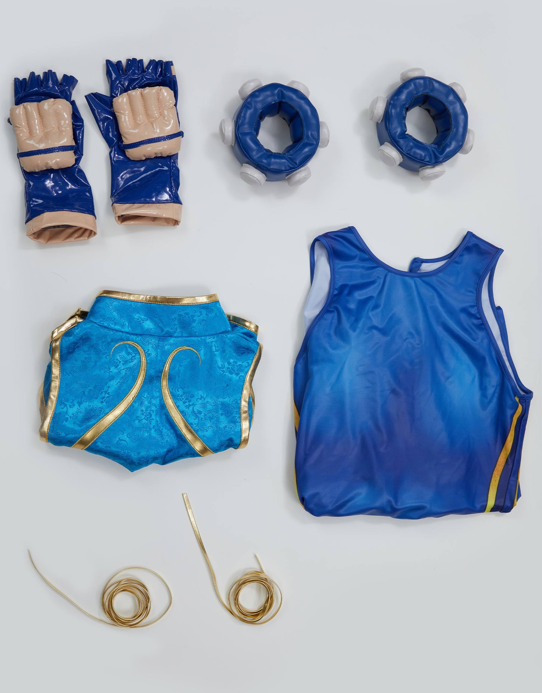 Micotaku Street Fighter Officially Licensed Women's Classic Chun-Li Nostalgia Cosplay Costume Jumpsuit Golden Embroidery Satin Top