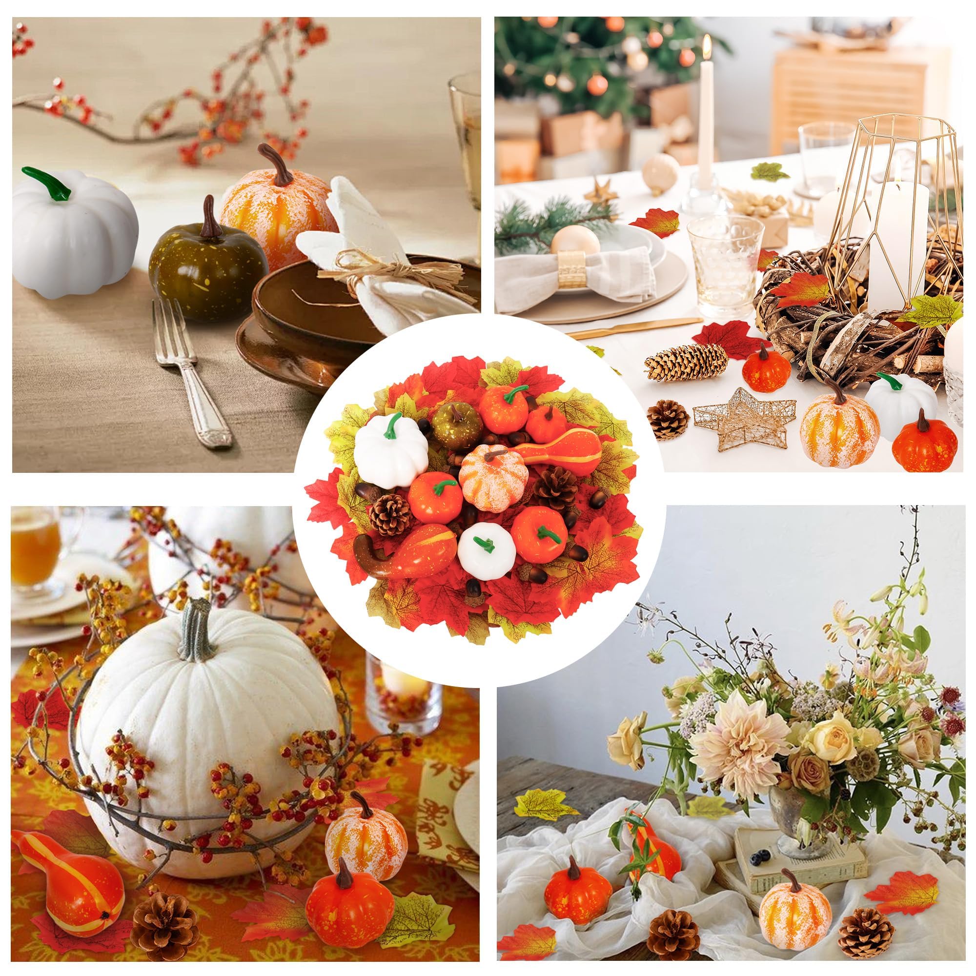 Kit Décoration Automne - 126 Pièces : Citrouilles Artificielles, Glands, Pommes De Pin Et Feuilles D'érable (5-7 Cm)