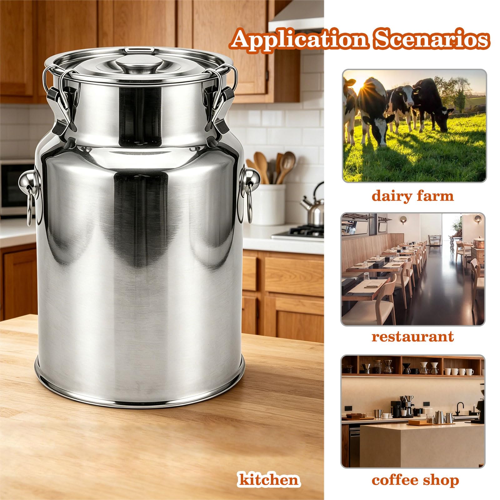Lechera de acero inoxidable, recipiente hermético con tapa, jarra de almacenamiento para leche, vino, aceite, cocina, 11 L, cubo de leche duradero para conservación de alimentos