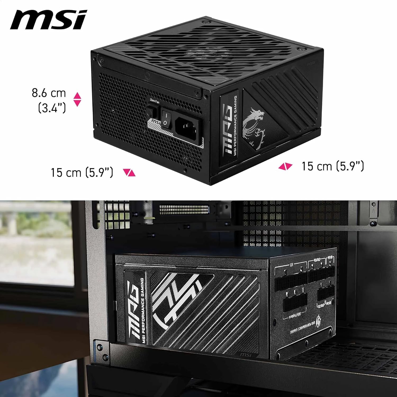 MSI MPG A1000GS PCIE5 Power Supply, 1000W, 80 Plus Gold, ATX 3.1, PCIe 5.1 GPU Support, Dual Native 12V-2x6, Cable with Two Tone 12V-2x6 Ports, ATX Power Supply, Modular Cables