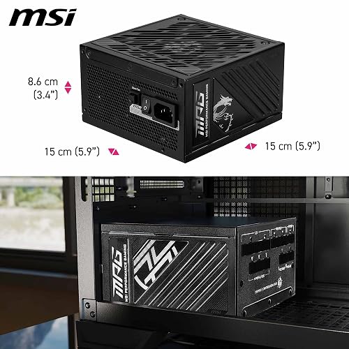 MSI MPG A1000GS PCIE5 Power Supply, 1000W, 80 Plus Gold, ATX 3.1, PCIe 5.1 GPU Support, Dual Native 12V-2x6, Cable with Two Tone 12V-2x6 Ports, ATX Power Supply, Modular Cables - 6