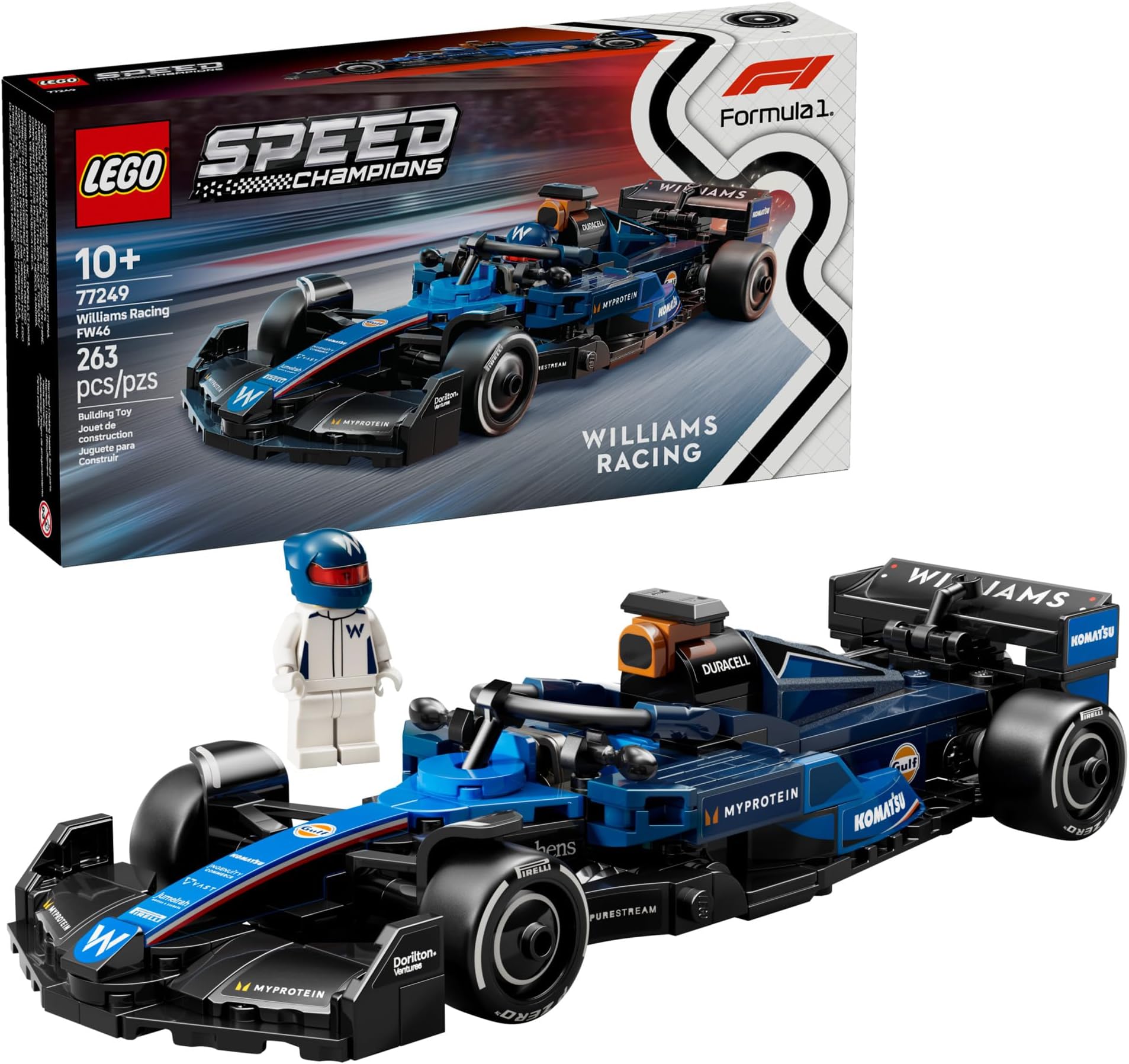 Speed Champions Williams Racing FW46 F1 Race Car Toy - Building Set for Kids, Boys & Girls, Ages 10+ - Toy Car for F1 Fans - Gift Idea for Birthday - 77249