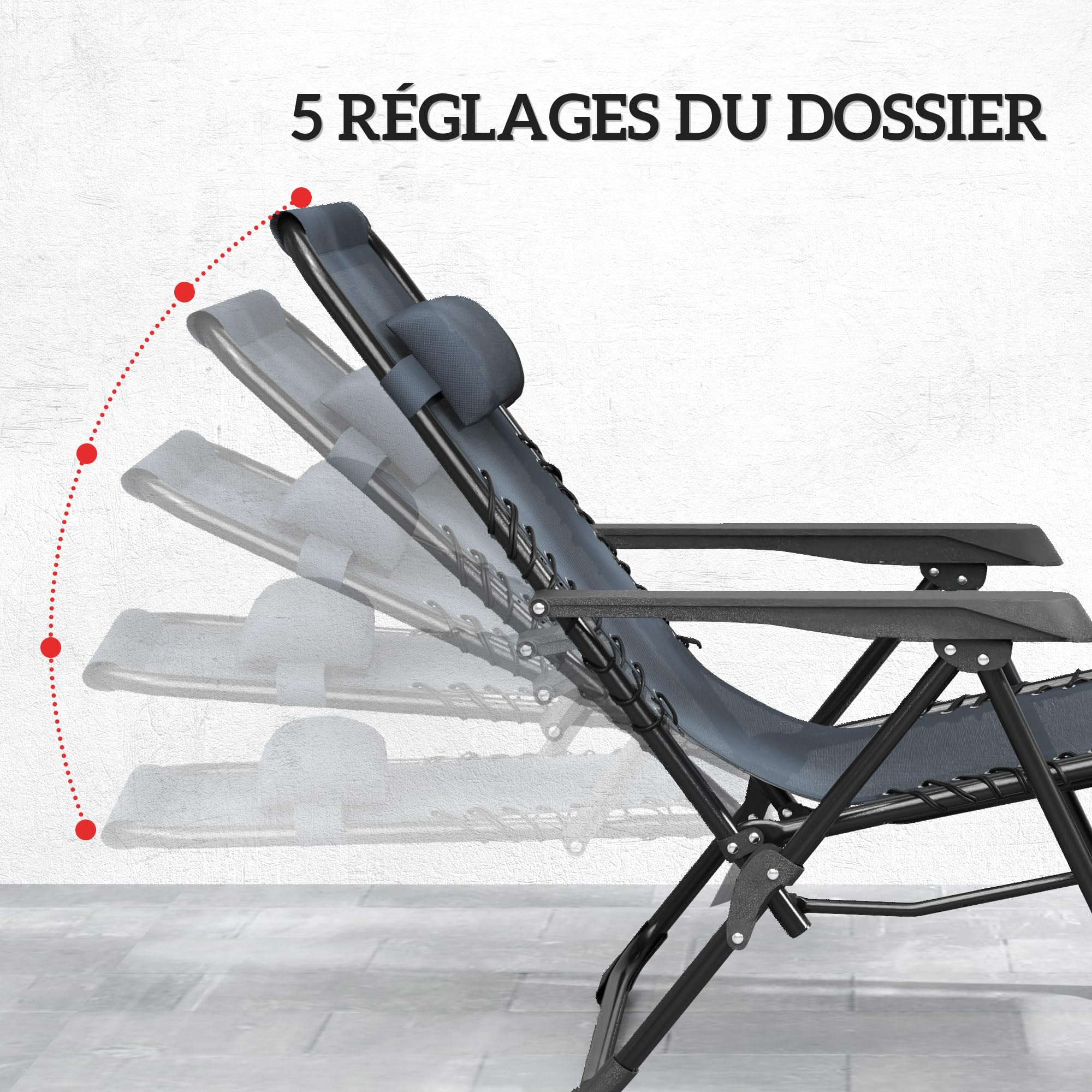 Outsunny Lot de 2 Chaise Longue gravité zéro - Ensemble transat 3 pièces avec Table d'appoint et Porte-gobelets - Bain de Soleil Pliable, Dossier réglable et Appui-tête pour terrasse, Piscine, Gris