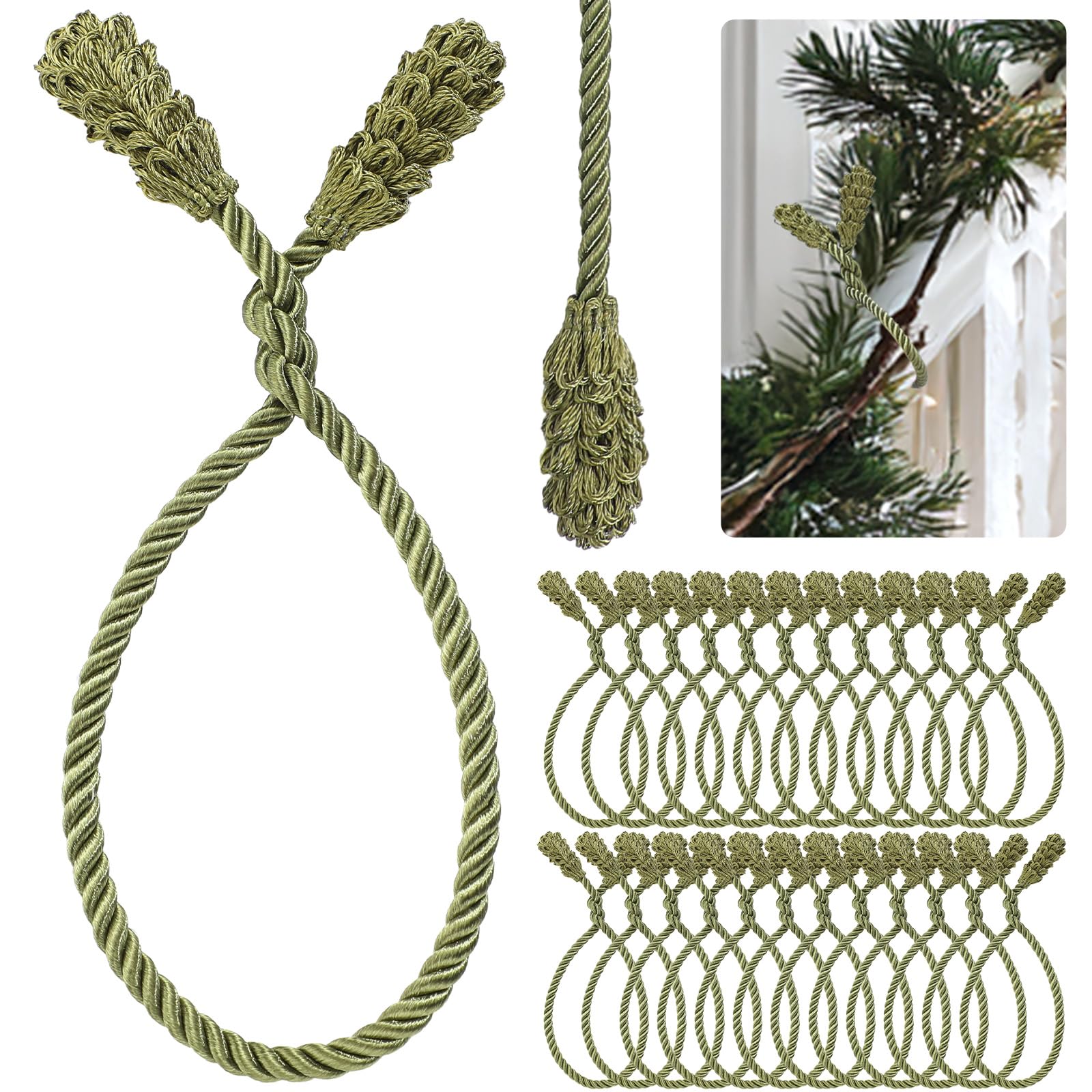 Shappy Olive Green 24 Pieces Christmas Garland Banister Ties Christmas Decorative Reusable And Flexible Twist Ties For Garland, Banister Home Decoration (Olive Green)