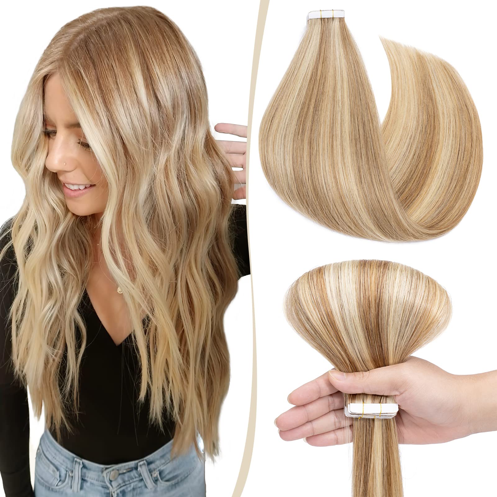 12"(30cm) SEGO 10PCS Extensiones Adhesivas Naturales Pelo Humano sin Clip [#4/27 Castaño Chocolate/Rubio Oscuro] Cabello 100% Remy Liso Balayage Tape in Human Hair (20g) — view 26