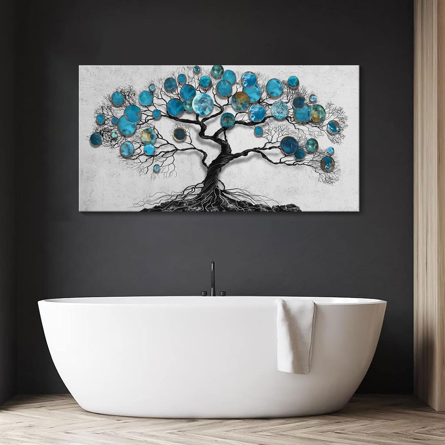 CHATYOUNG Wall Art Living Room - Blue Tenacious Tree of Life Abstract Landscape Large Painting Modern Pictures Artwork for Dining Room Bedroom Bathroom Office Home Decor 48"x24"