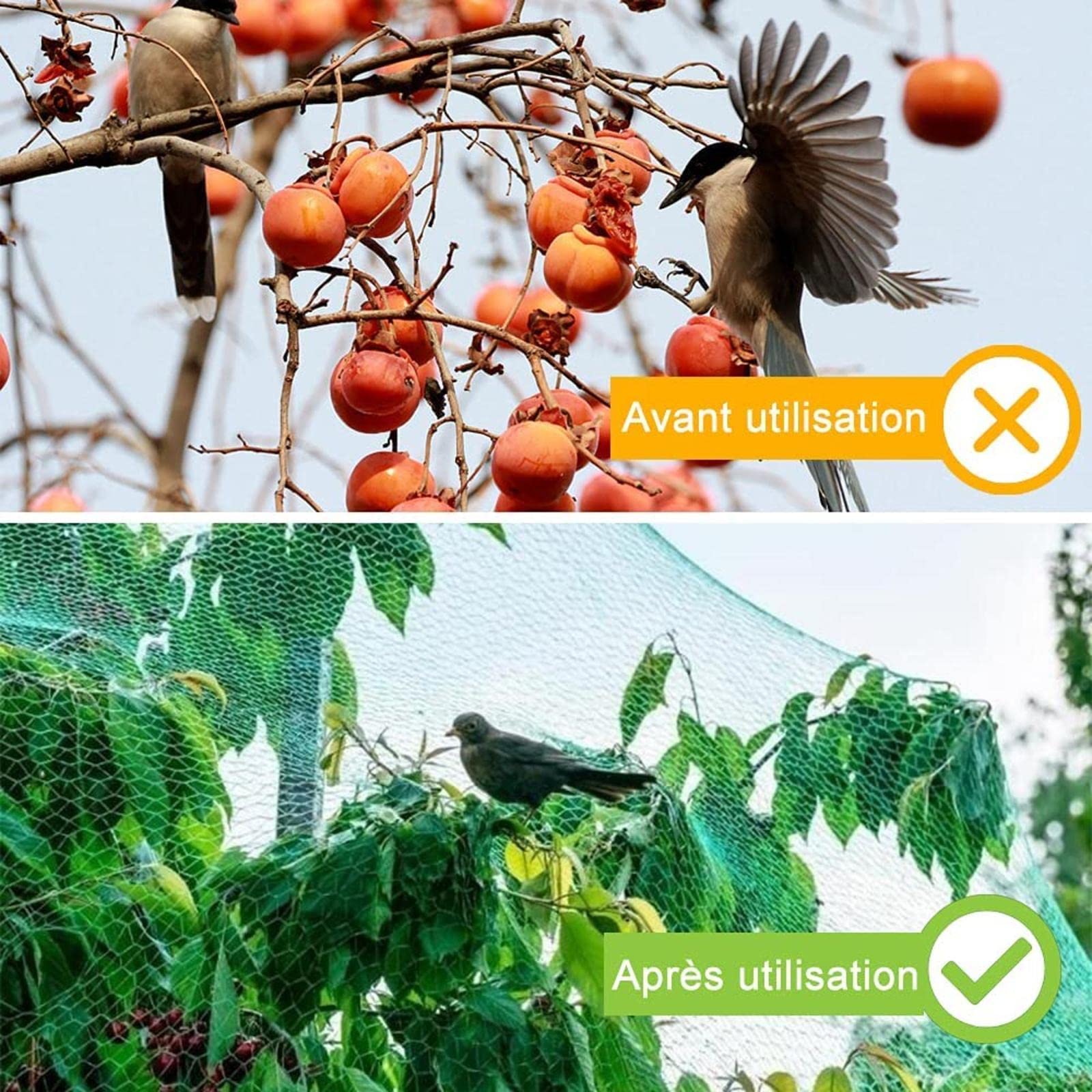 Rete anti airone per uccelli, per giardino, balcone, stagno, 10 x 15 m, 1,5 x 1,5 cm, senza trapano, protegge efficacemente gli stagni di koi, alberi di ciliegio