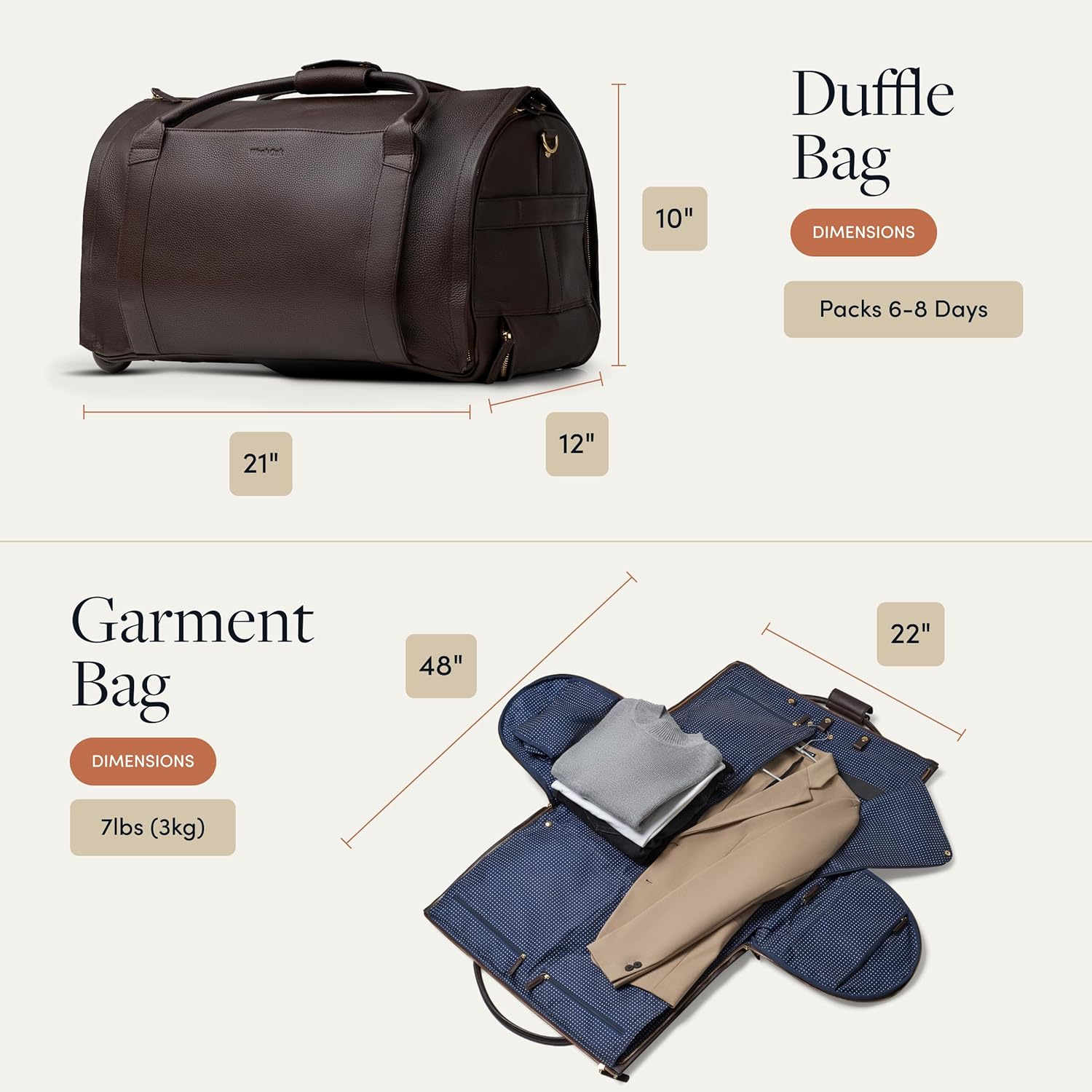 Wool & Oak - NOVA Large Duffle Bag with Wheels - Carry On Garment Duffle Bags for Travel, Overnight, Hospital, Travel Bags for Women & Men with Shoe Compartment & Tech Pocket (Leather, Chocolate) - Image 6