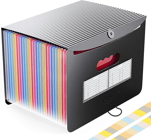 ABC life Expanding File Folder 24 Pockets Box File / Document Organiser Folder Portable Rainbow A4 File Organiser Accordion Document Filing Boxes High Capacity Storage Bag for Home & Office & School