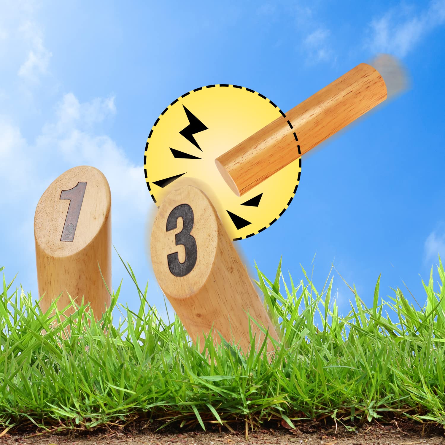 Premium Rubber Wood 12 Numbered Pins Yard Game Set. Outdoor Backyard Lawn Throwing Toss Game for Kids & Adults