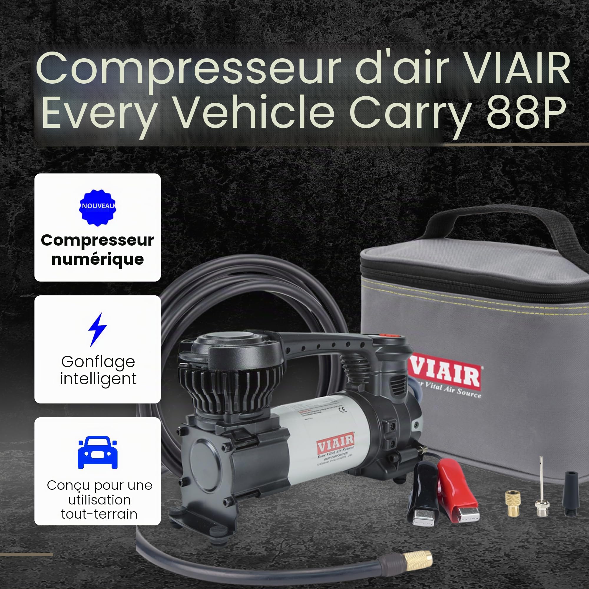 VIAIR Digital EVC88P – Compresseur d'air portable pour voiture, camion, SUV et camping-car | Fonction d'arrêt automatique préréglée | Pompe à pneu 12 V robuste 12 V 120 PSI