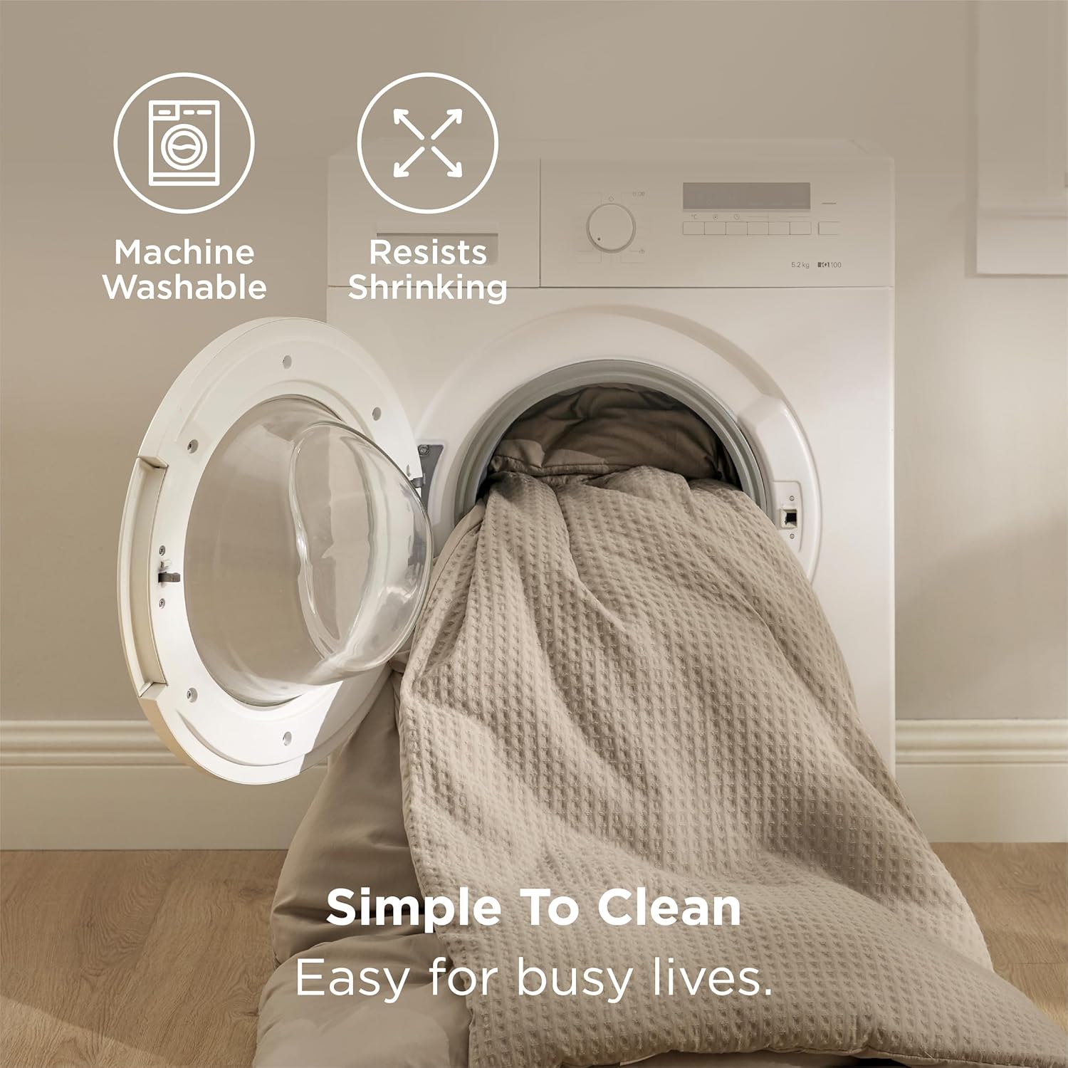 Bedsure Waffle Comforter Set Queen, Soft and Breathable Khaki Bedding Comforter Set, 3 Pieces, 1 Waffle Weave Comforter (90" x 90") and 2 Pillowcases(20" x 26") - Image 6