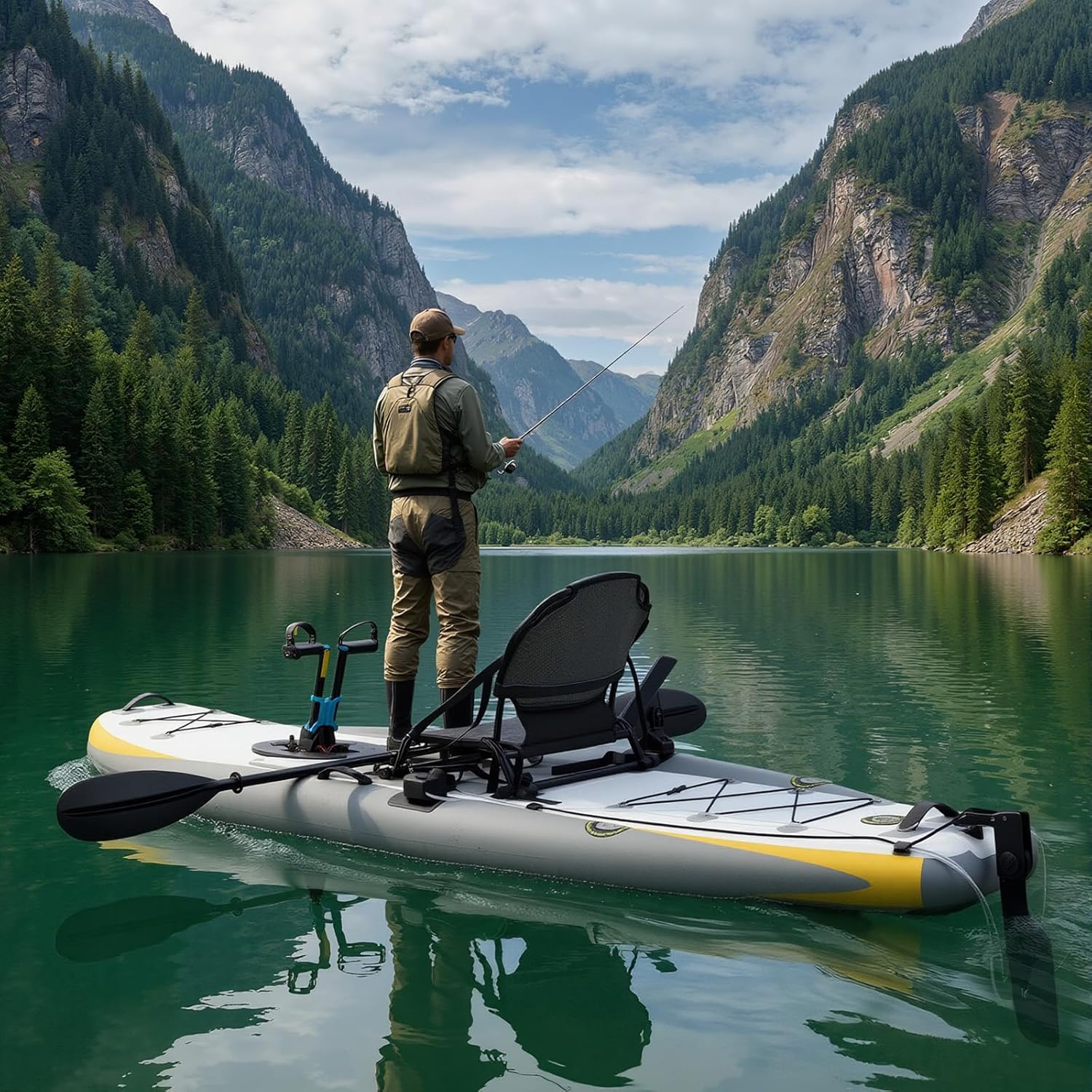 Inflatable Kayak with Pedal System, Premium 12ft PVC Fishing Kayak, Portable & Lightweight with Aluminum Seat, Rudder System, and Accessories Included (HIN Included)