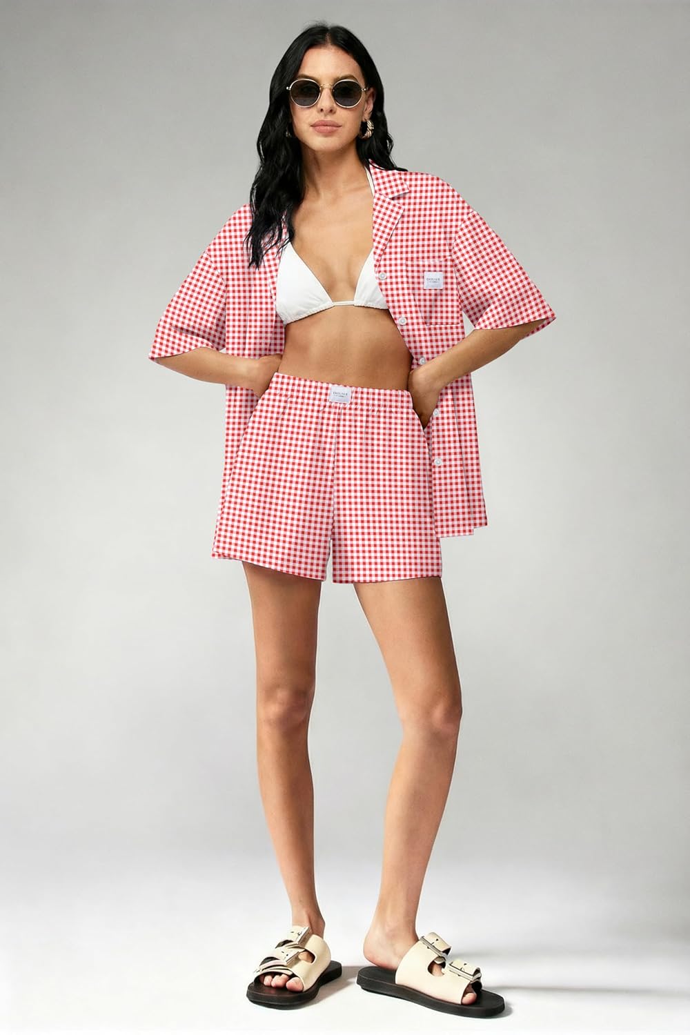 Ekouaer Two Piece Sets for Women Summer Y2K Shirt and Shorts Beach Vacation Cruise Outfits Travel Sweatsuits Lounge Set - Image 6