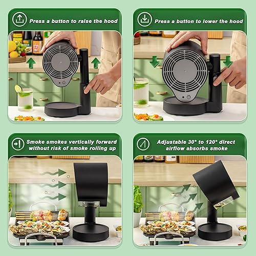 Miniatura 6 de Ventiladores de cocina portátiles para interior RV barbacoa, olla caliente, ventilador de escape de escritorio de cocina con 3 velocidades, altura