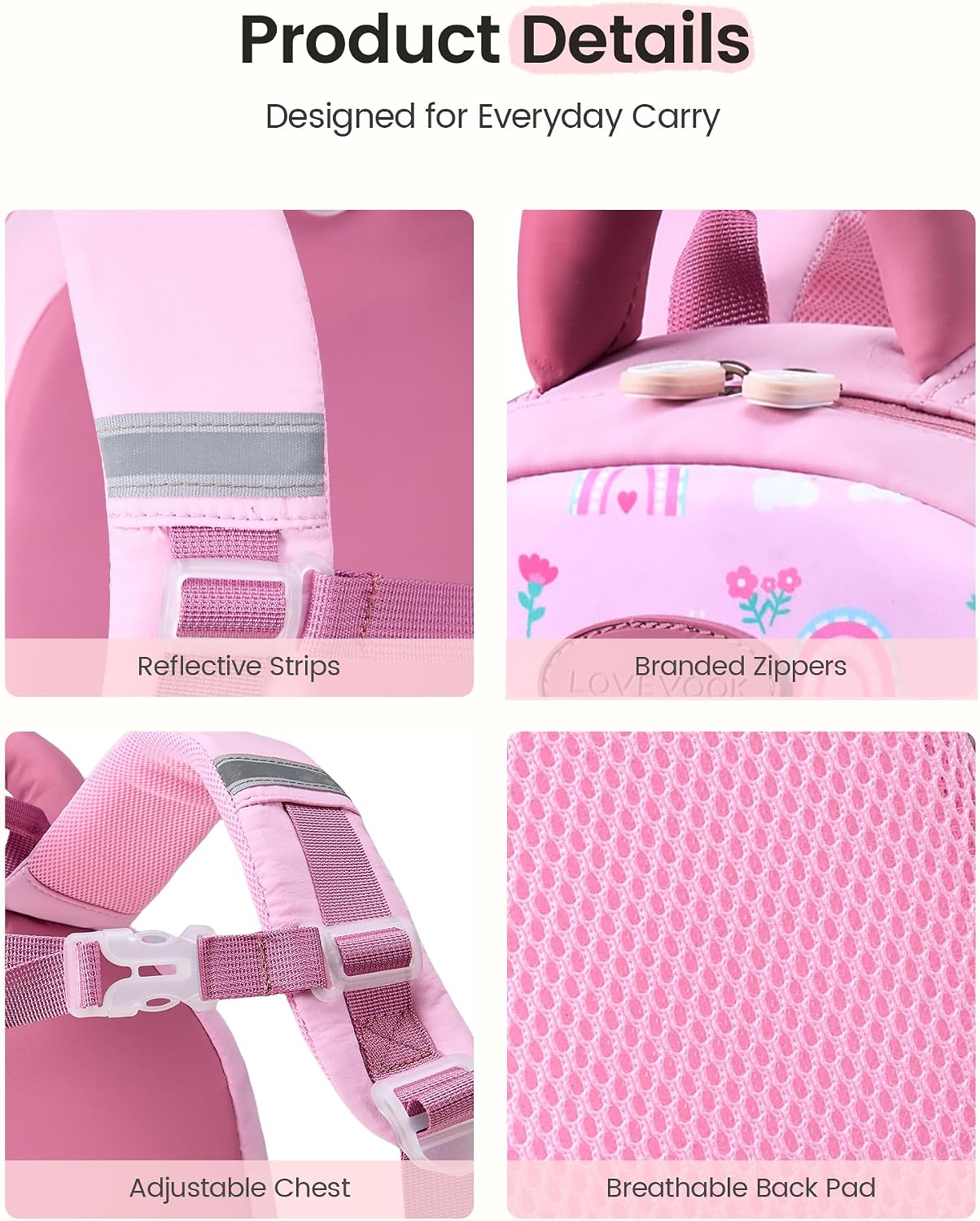 LOVEVOOK Toddler Backpack for Girls Boys Ages 2-4 - Lightweight School Bookbag with Leash — view 6