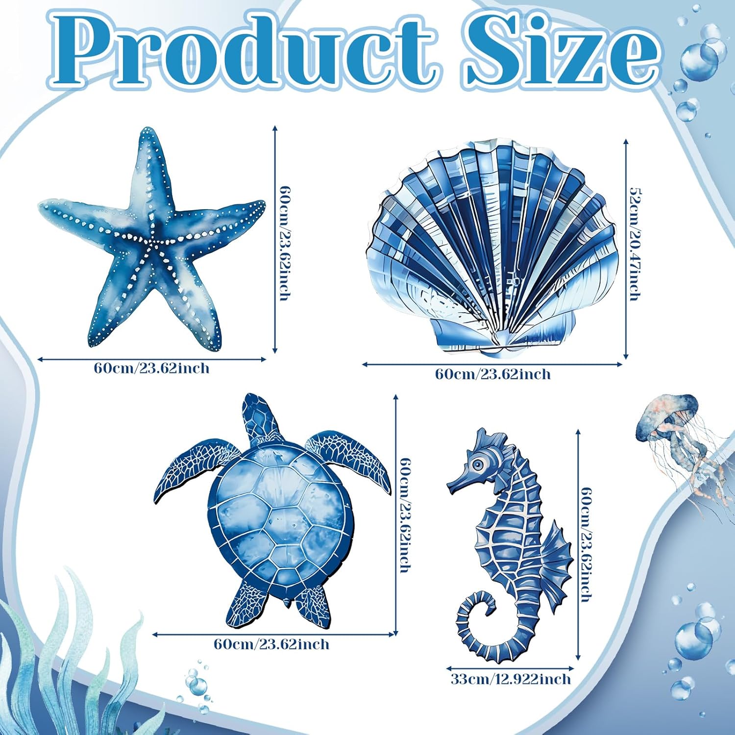 4 Pack Under The Sea Party Decorations 20.47 Inch Large Sea Party Cardboard Cutout Blue Turtle Seahorse Starfish Shell Stand-ups Cutouts Ocean Theme Photo Booth Props